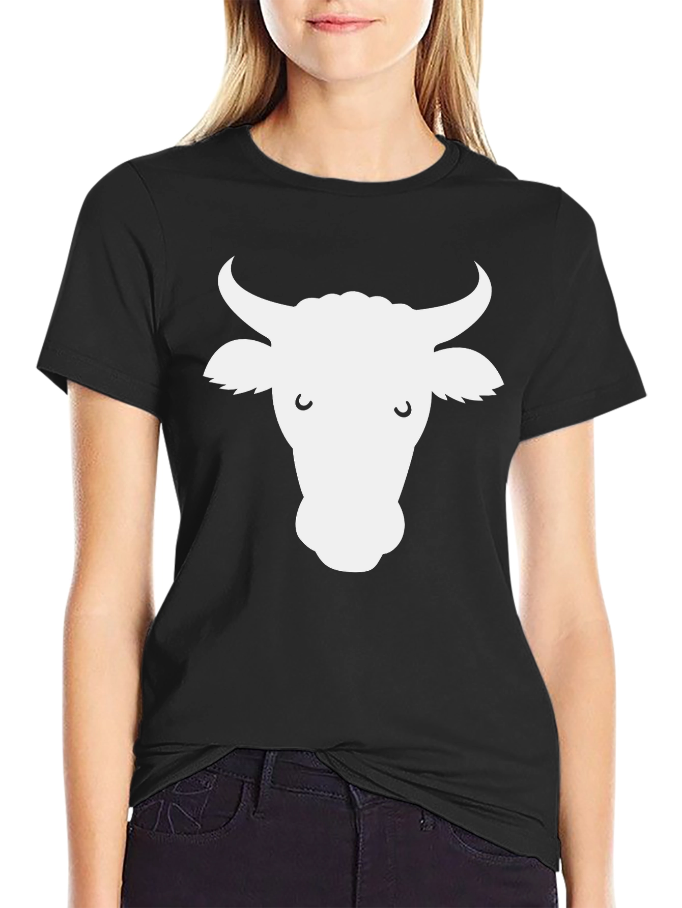 Cow Face Graphic Tee - Black Cotton T-Shirt