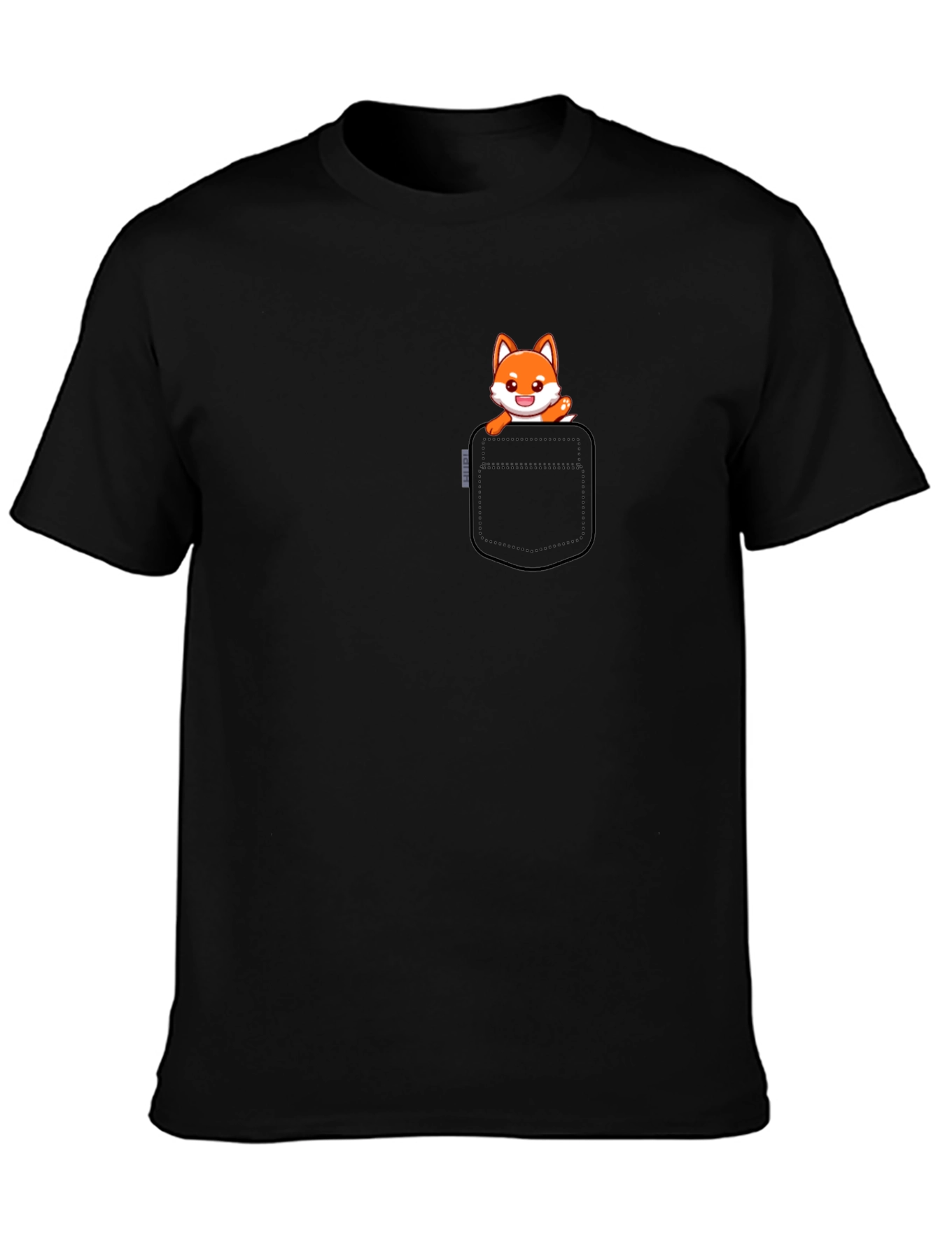 Fox in Pocket Black T-Shirt - Cute Graphic Tee