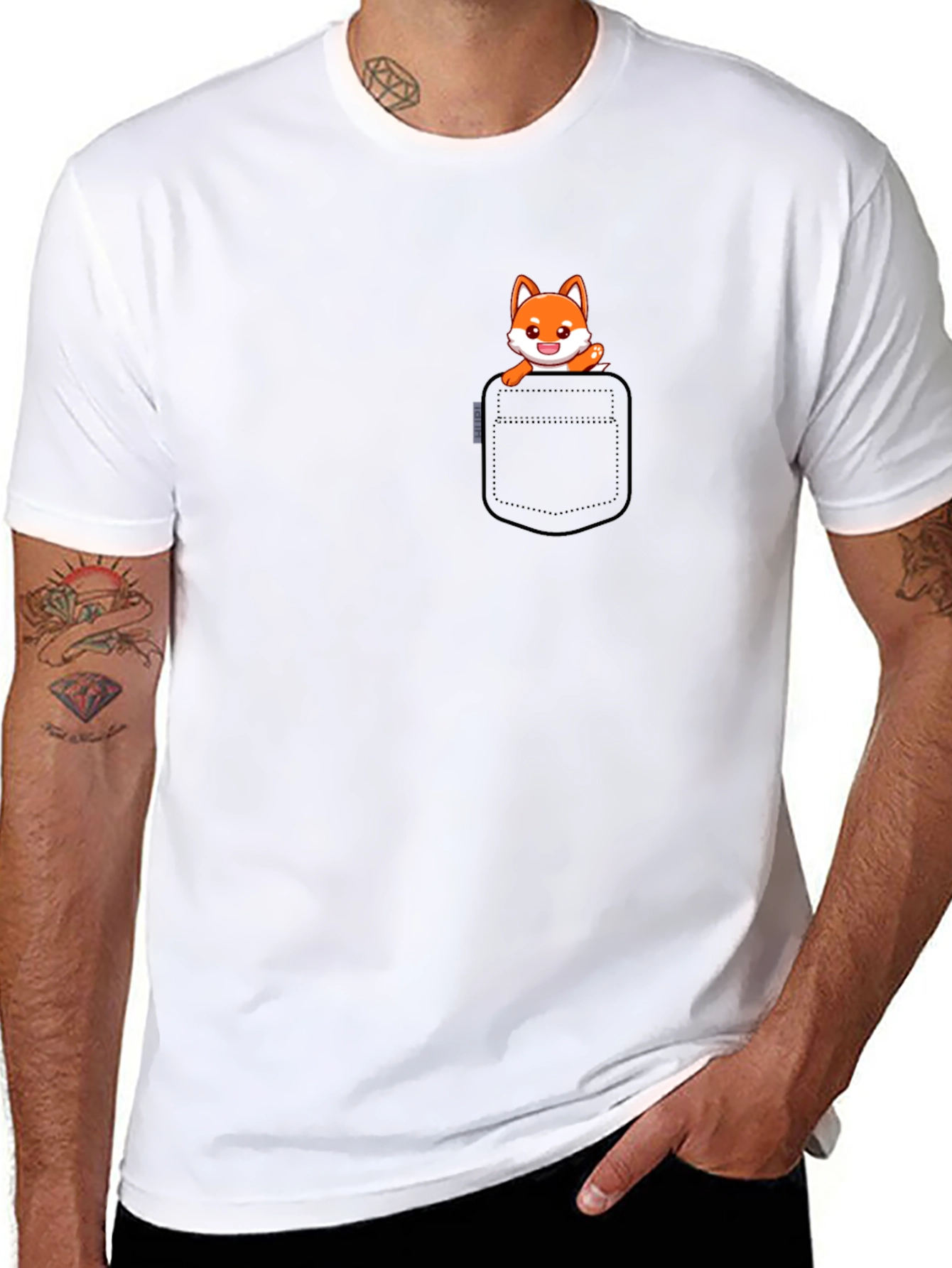 Fox in Pocket Black T-Shirt - Cute Graphic Tee