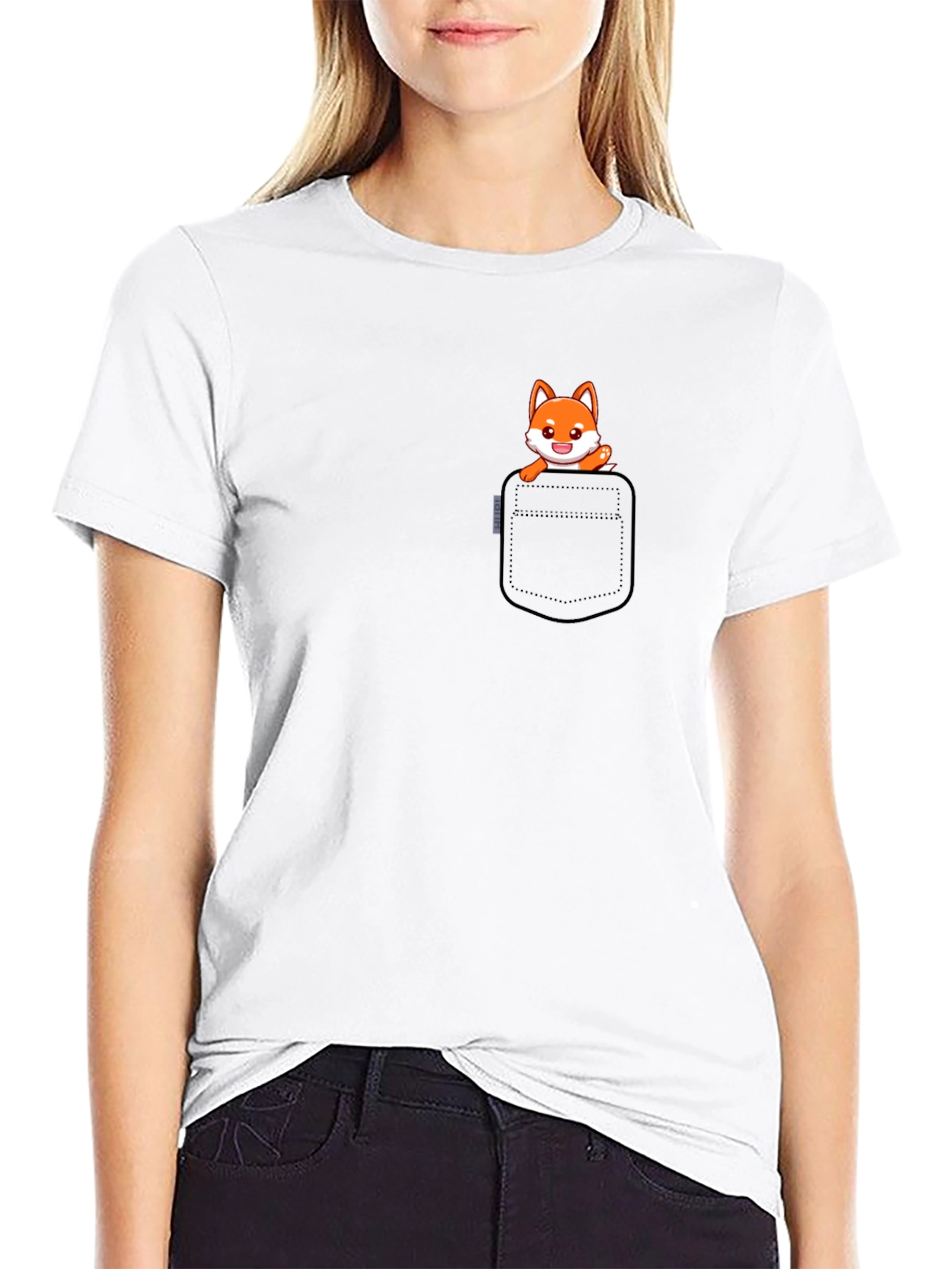 Fox in Pocket Black T-Shirt - Cute Graphic Tee
