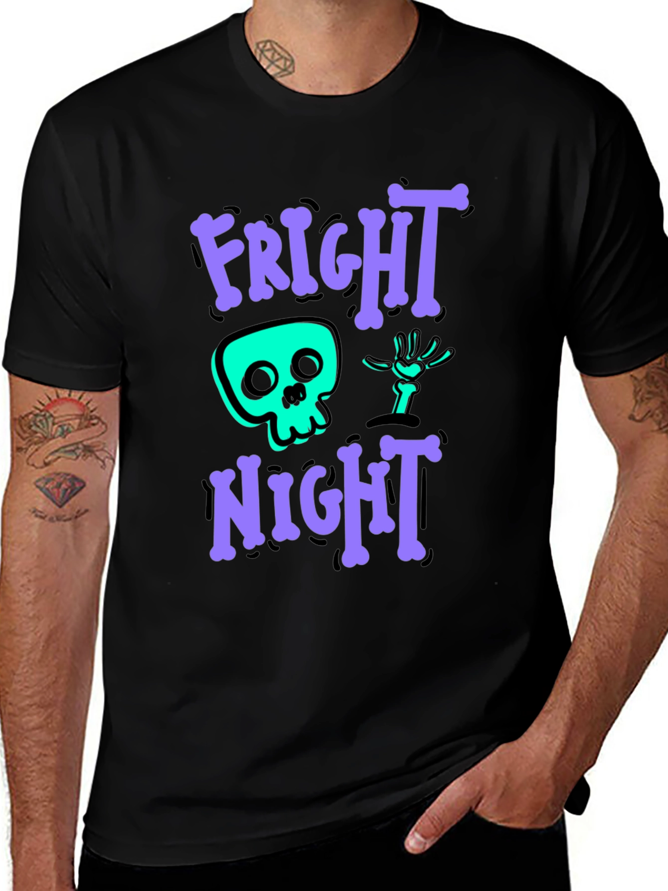 Fright Night Graphic Tee - Halloween Skeleton Shirt