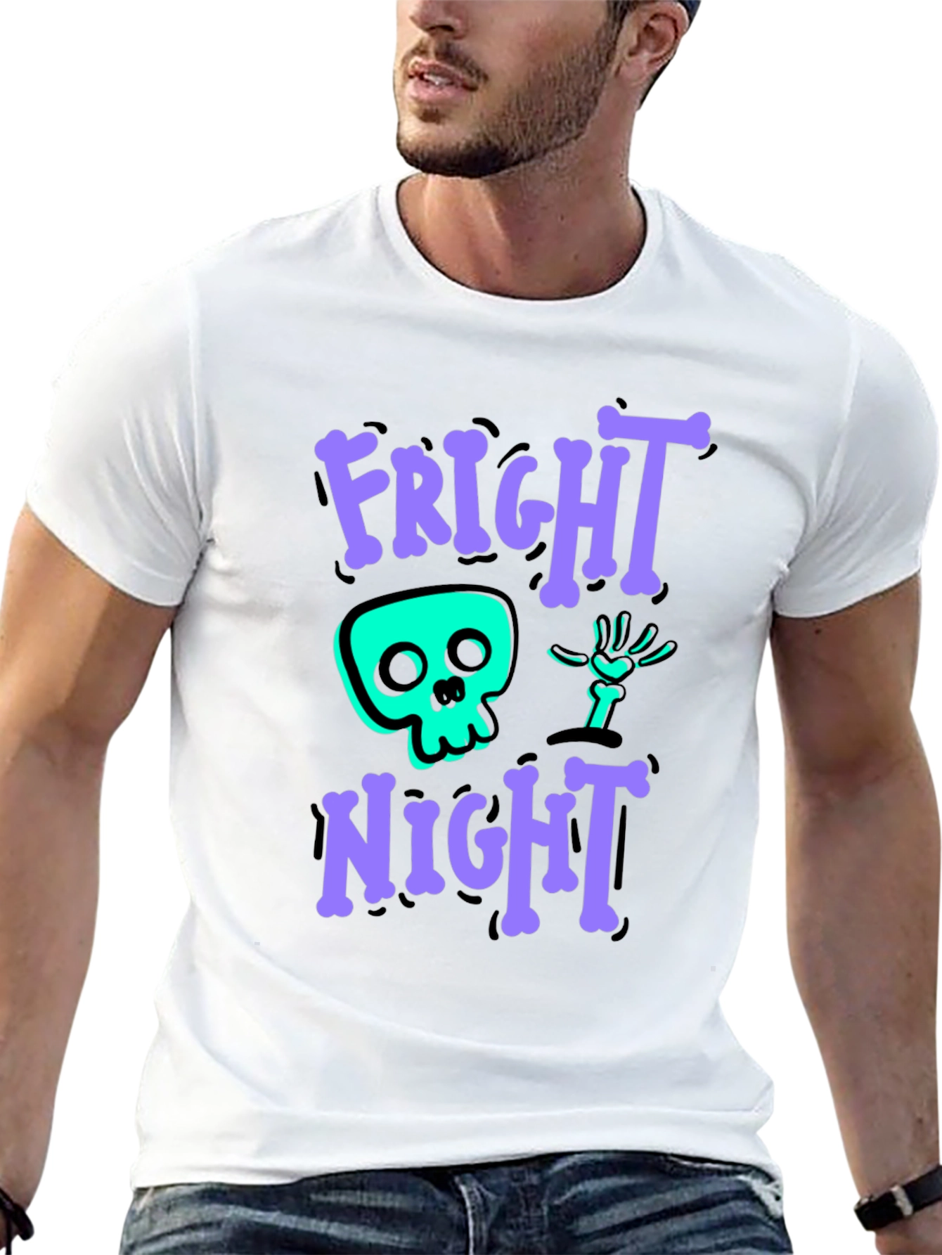 Fright Night Graphic Tee - Halloween Skeleton Shirt