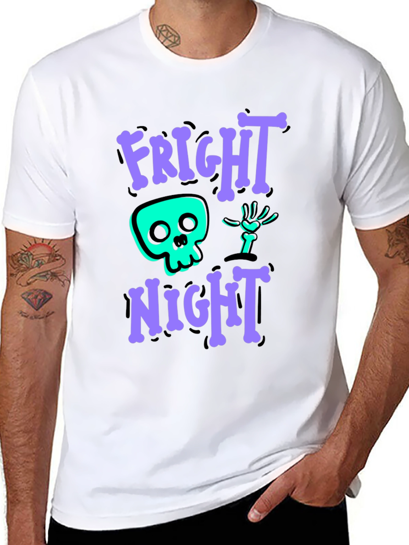 Fright Night Graphic Tee - Halloween Skeleton Shirt