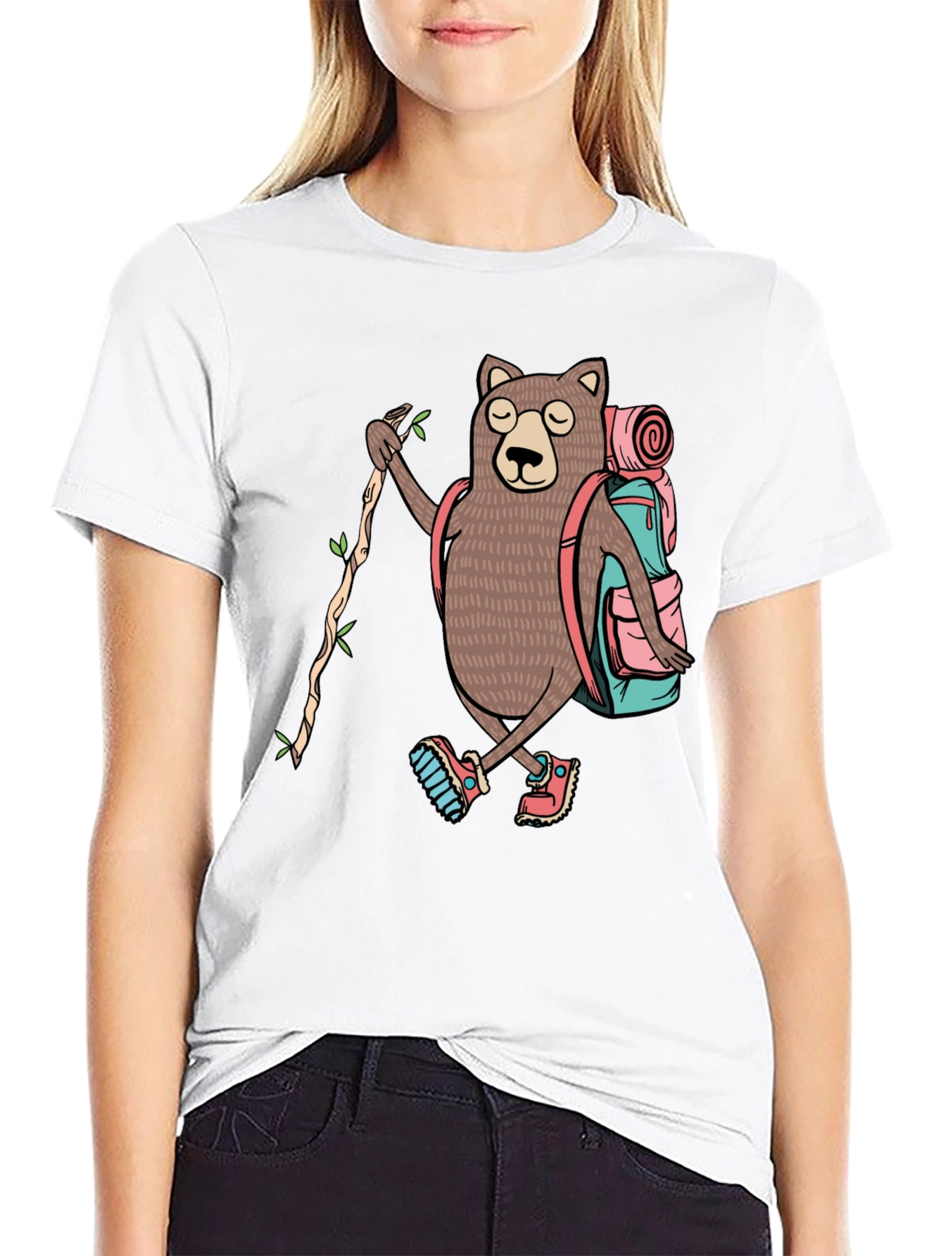 Hiking Bear Graphic T-Shirt - Adventure Ready