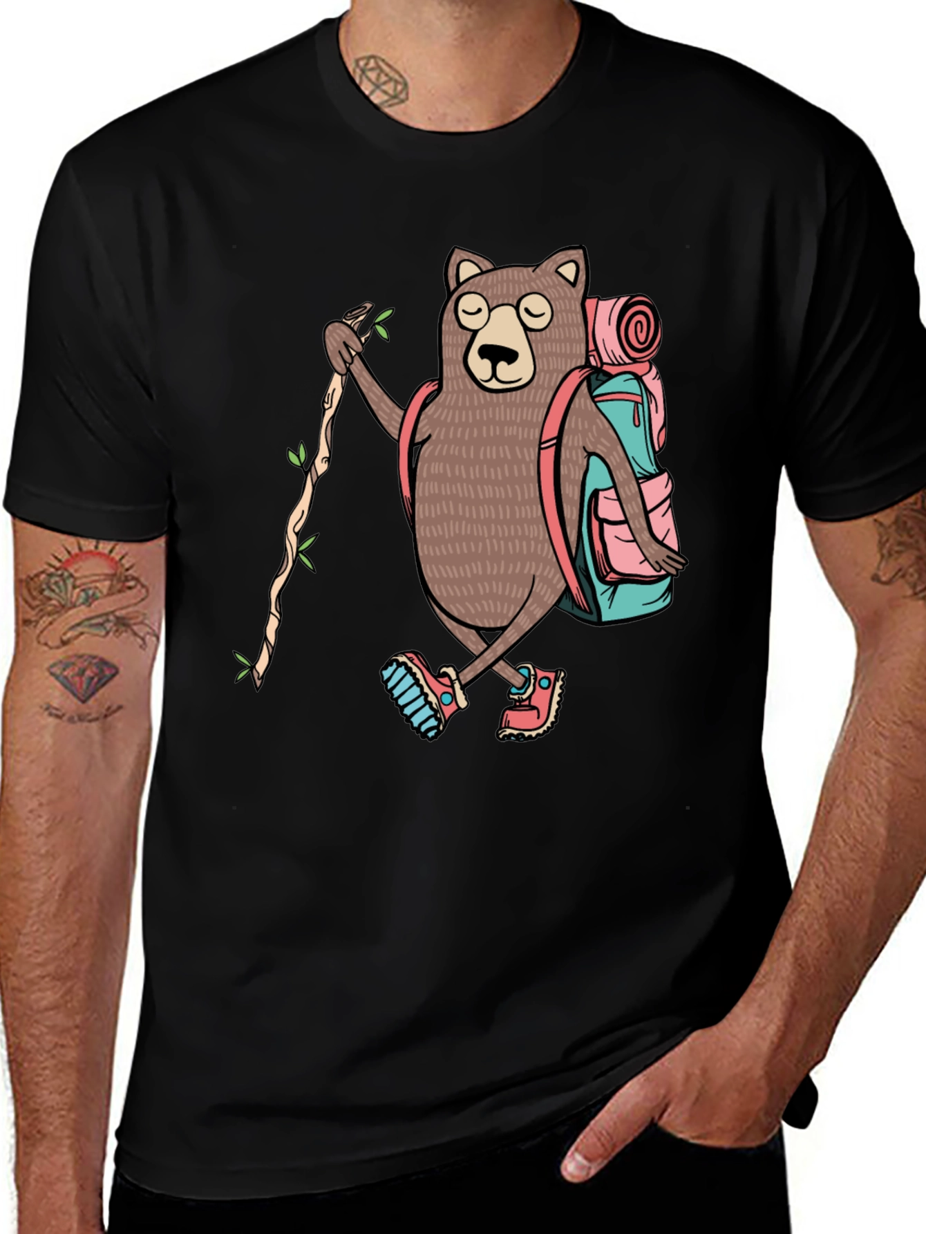 Hiking Bear Graphic T-Shirt - Adventure Ready