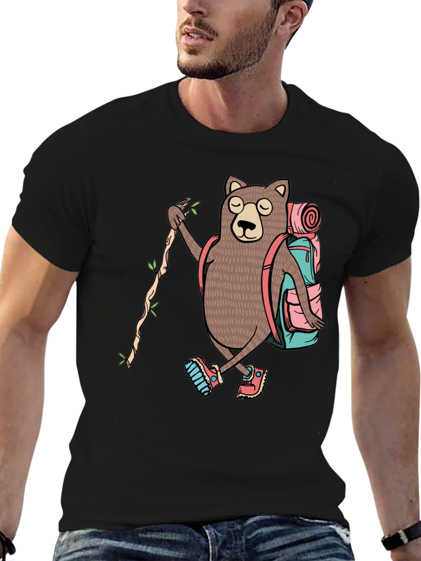 Hiking Bear Graphic T-Shirt - Adventure Ready