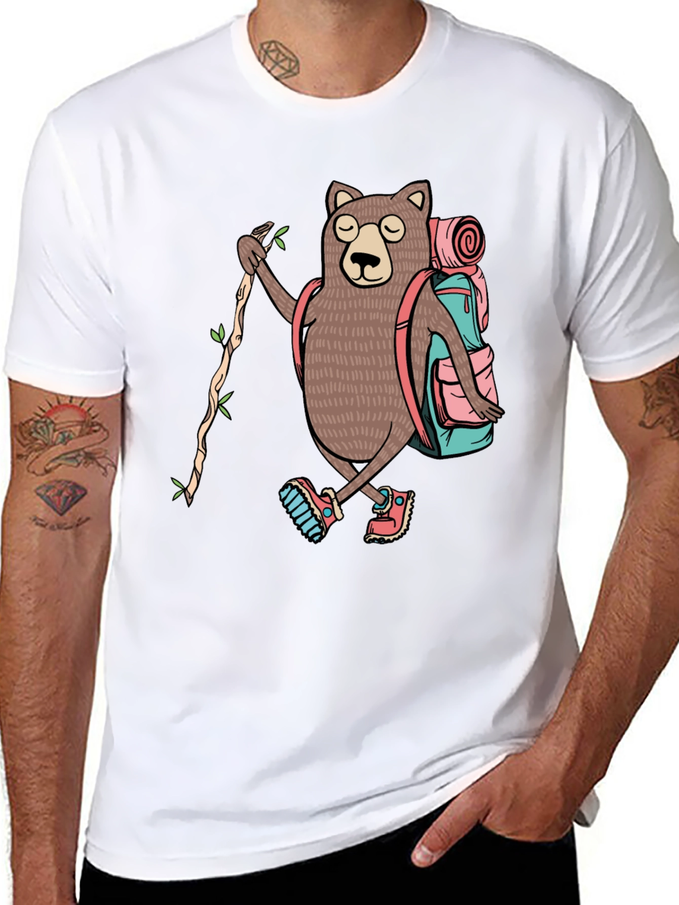 Hiking Bear Graphic T-Shirt - Adventure Ready