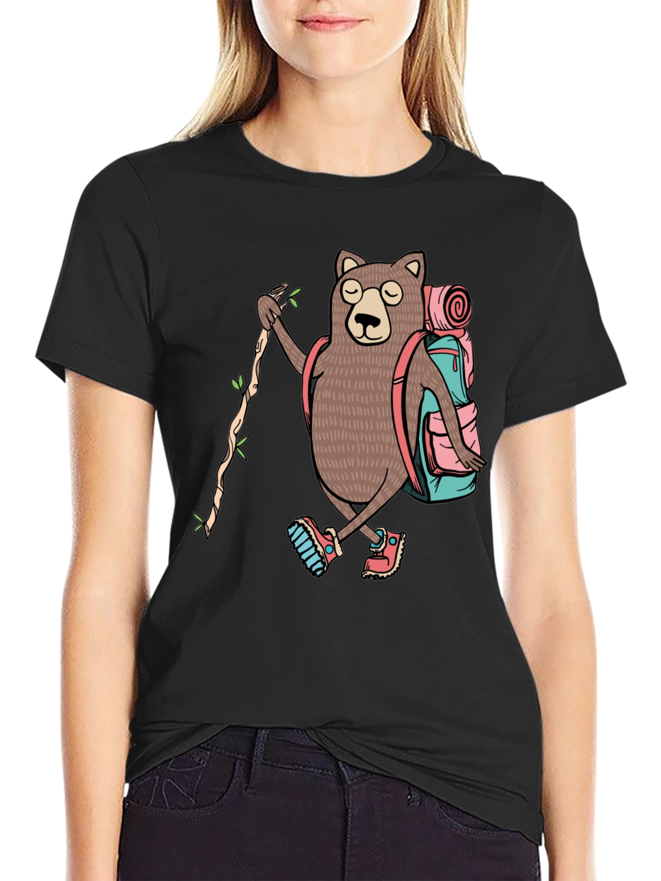 Hiking Bear Graphic T-Shirt - Adventure Ready