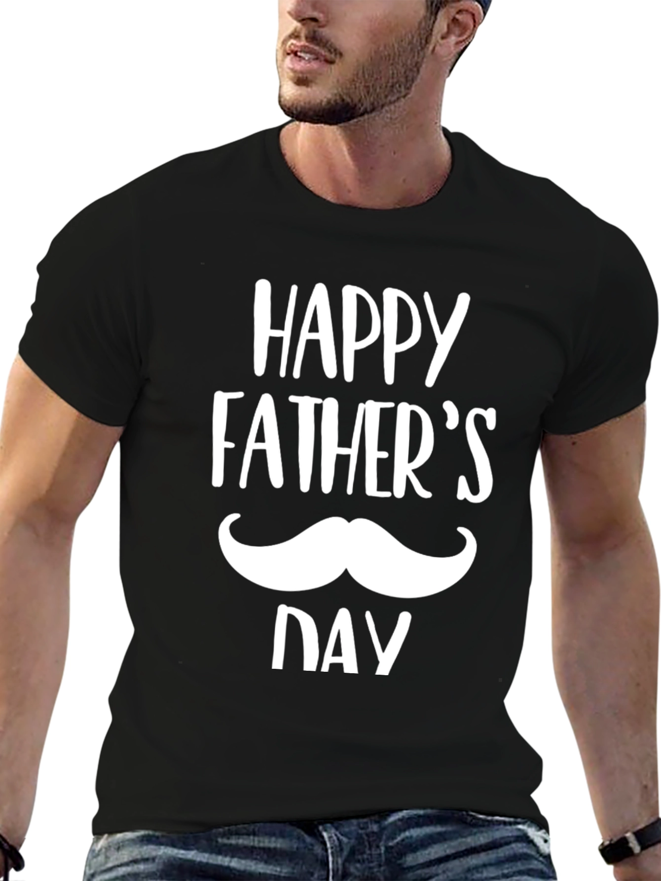 Happy Fathers Day Graphic Tee - Black Cotton T-Shirt