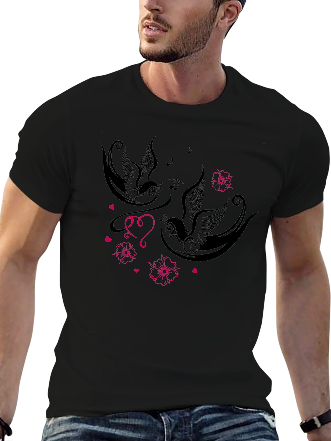 Swallows & Hearts Graphic Tee - Romantic Style