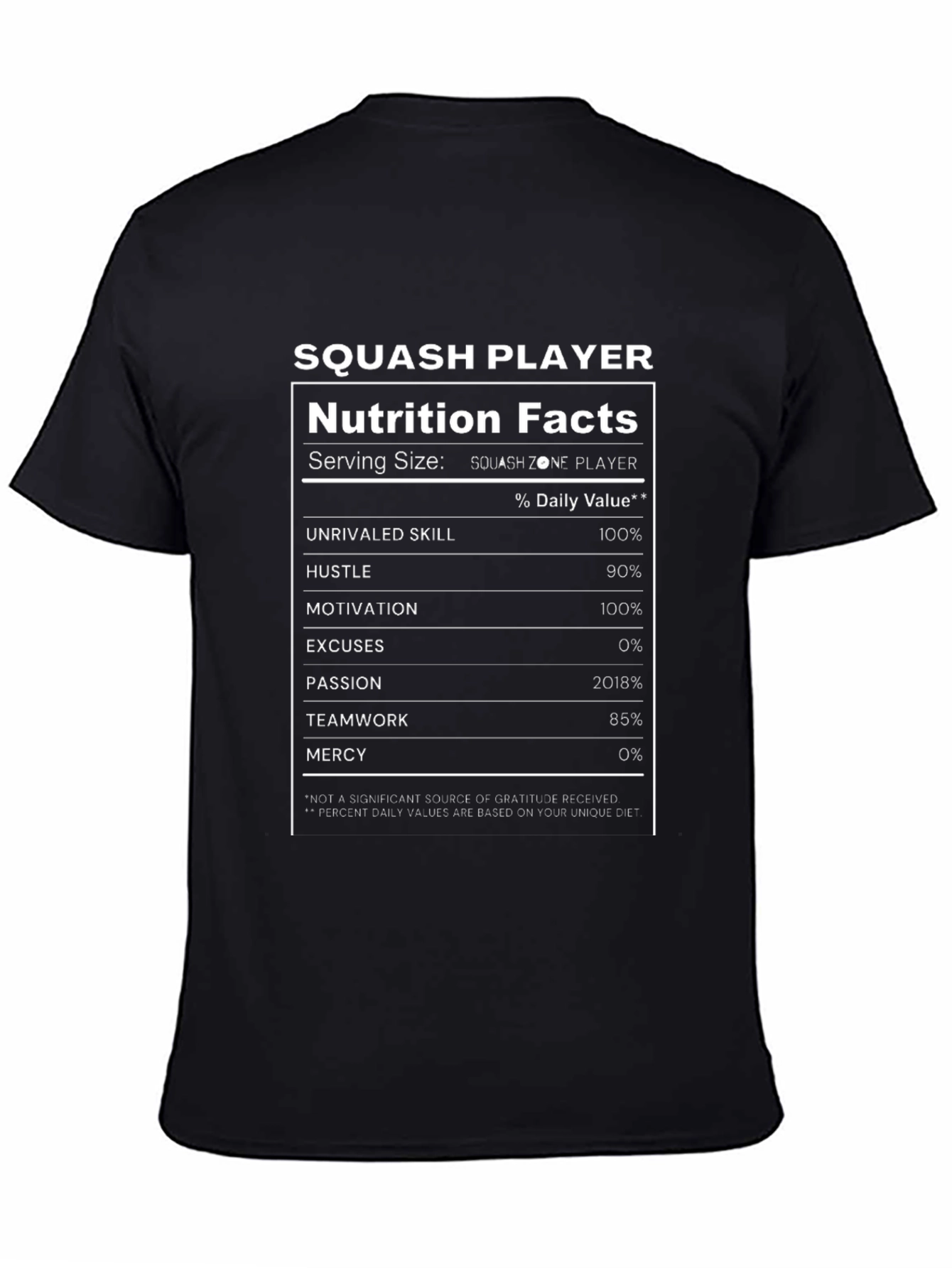 Squash Player Nutrition Facts Graphic Tee