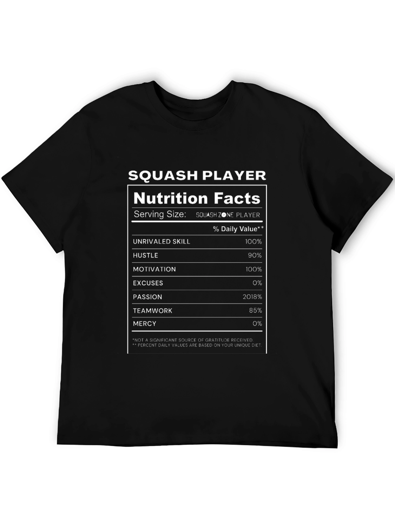 Squash Player Nutrition Facts Graphic Tee