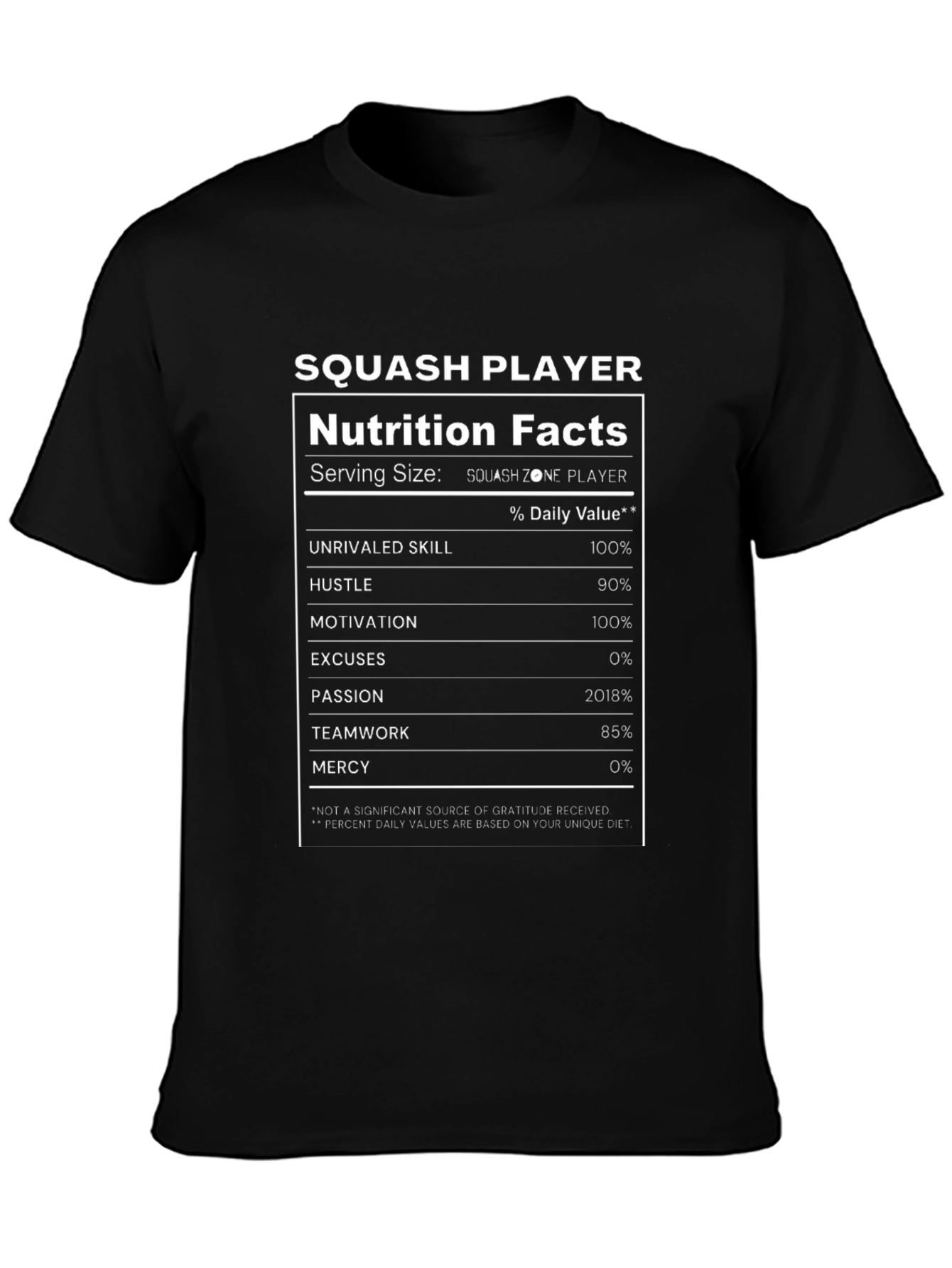 Squash Player Nutrition Facts Graphic Tee