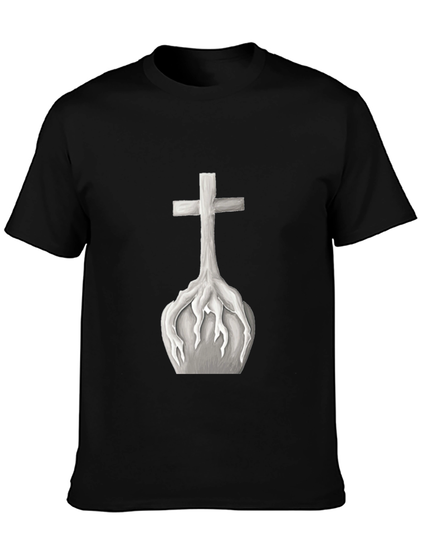 Cross Roots Graphic Tee - Black Cotton T-Shirt