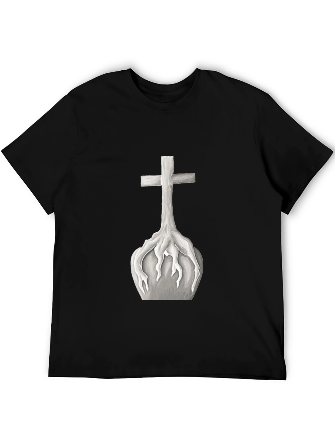 Cross Roots Graphic Tee - Black Cotton T-Shirt