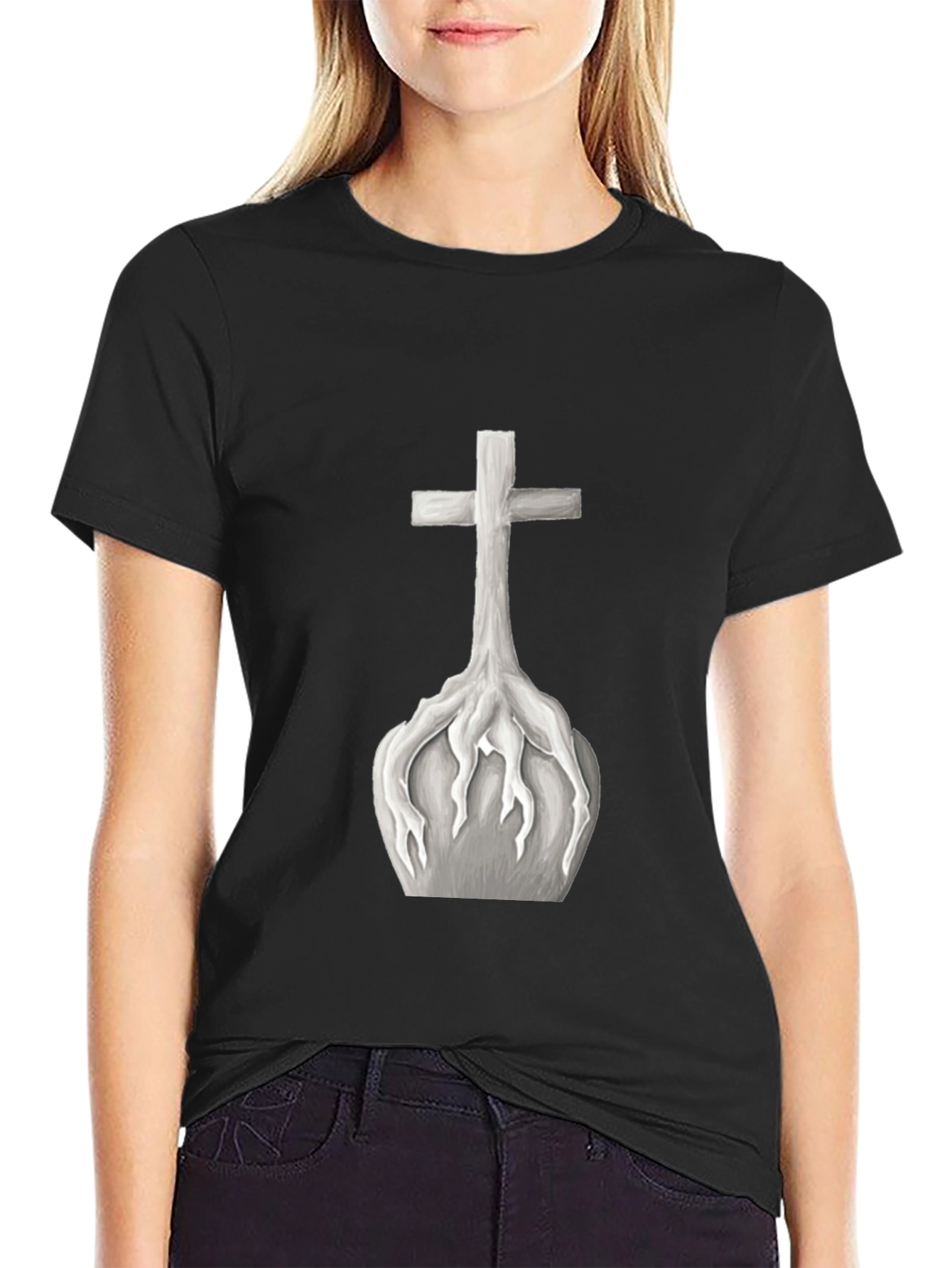 Cross Roots Graphic Tee - Black Cotton T-Shirt