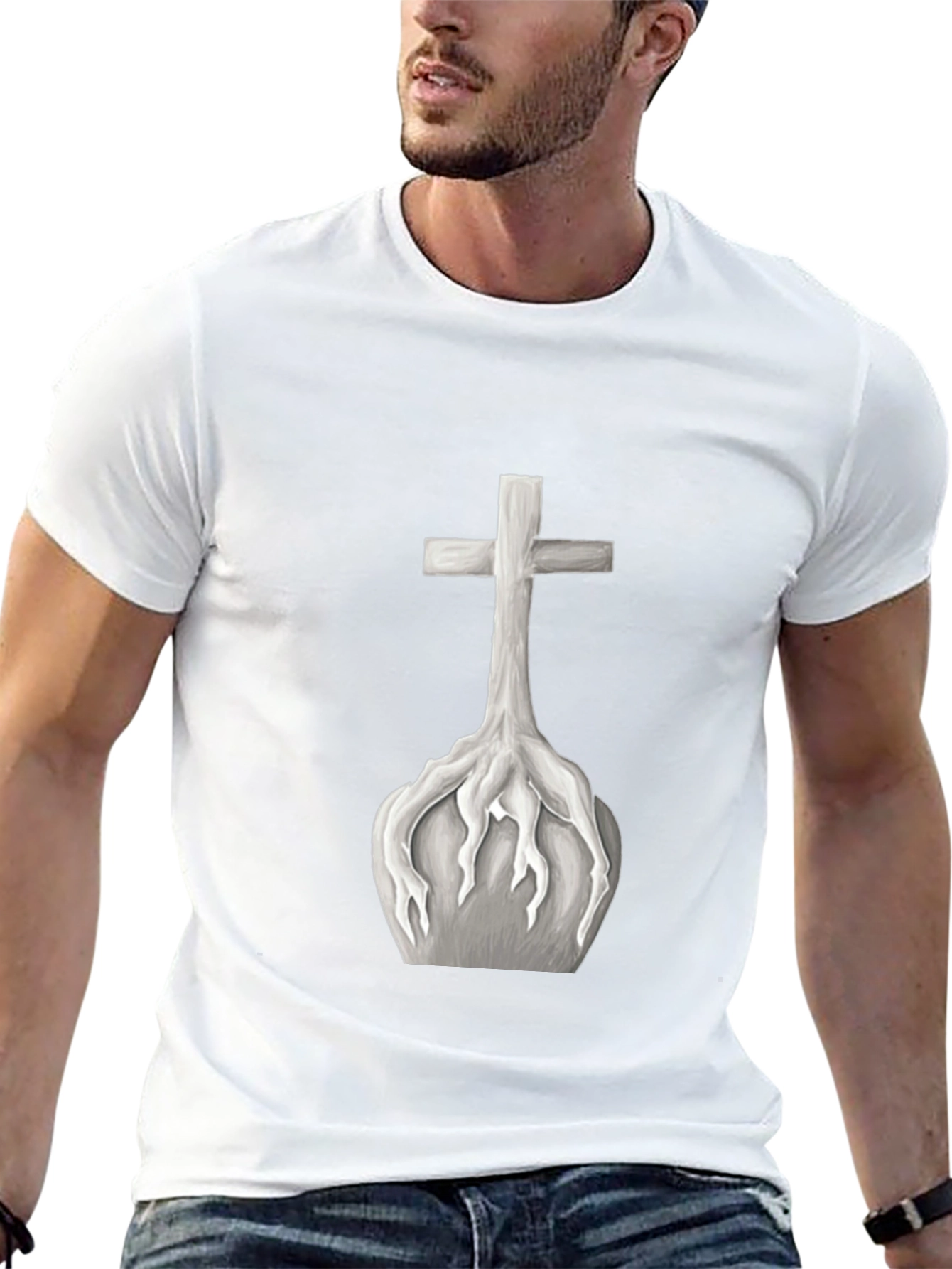 Cross Roots Graphic Tee - Black Cotton T-Shirt