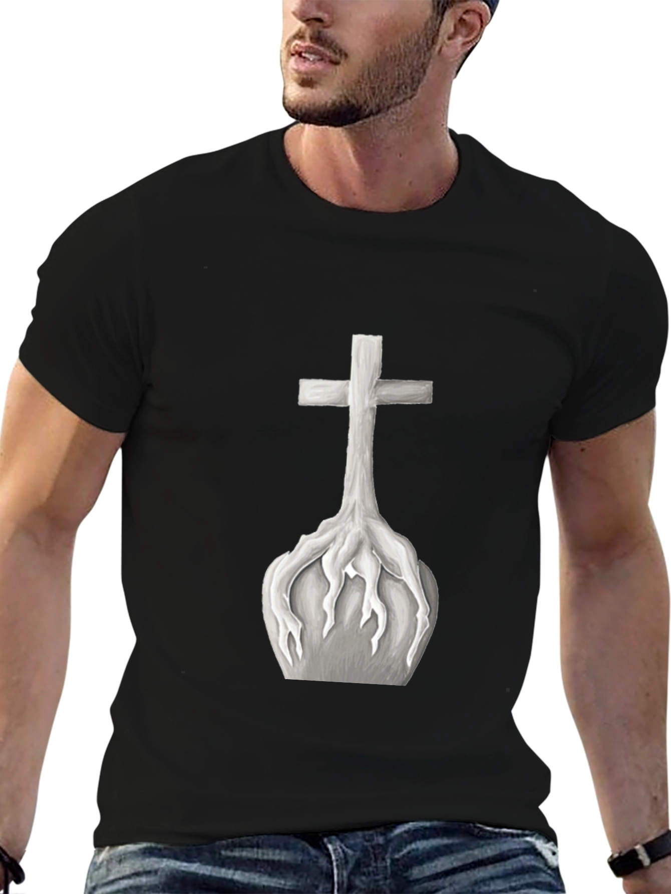 Cross Roots Graphic Tee - Black Cotton T-Shirt