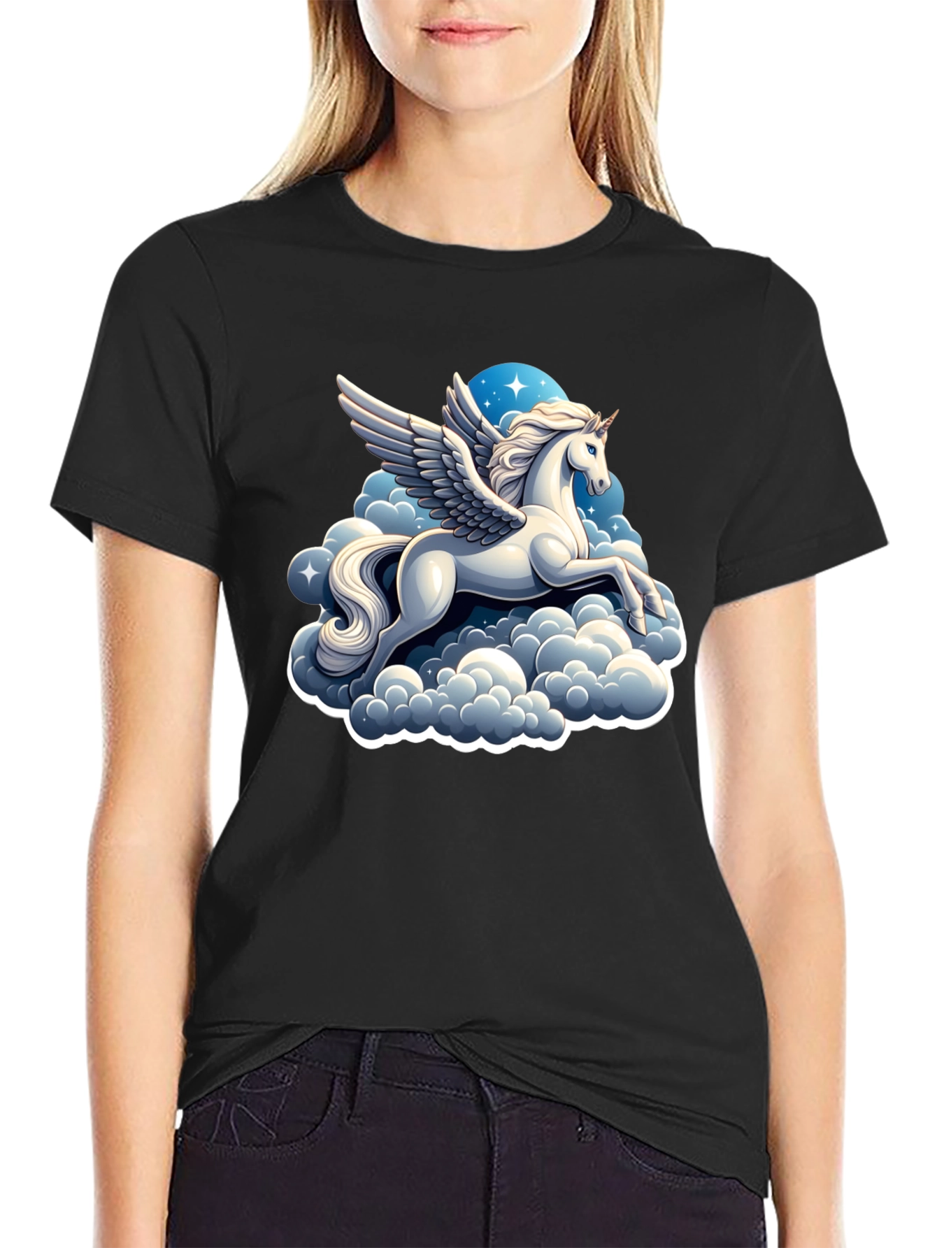 Pegasus Cloud T-Shirt - Black Cotton Tee