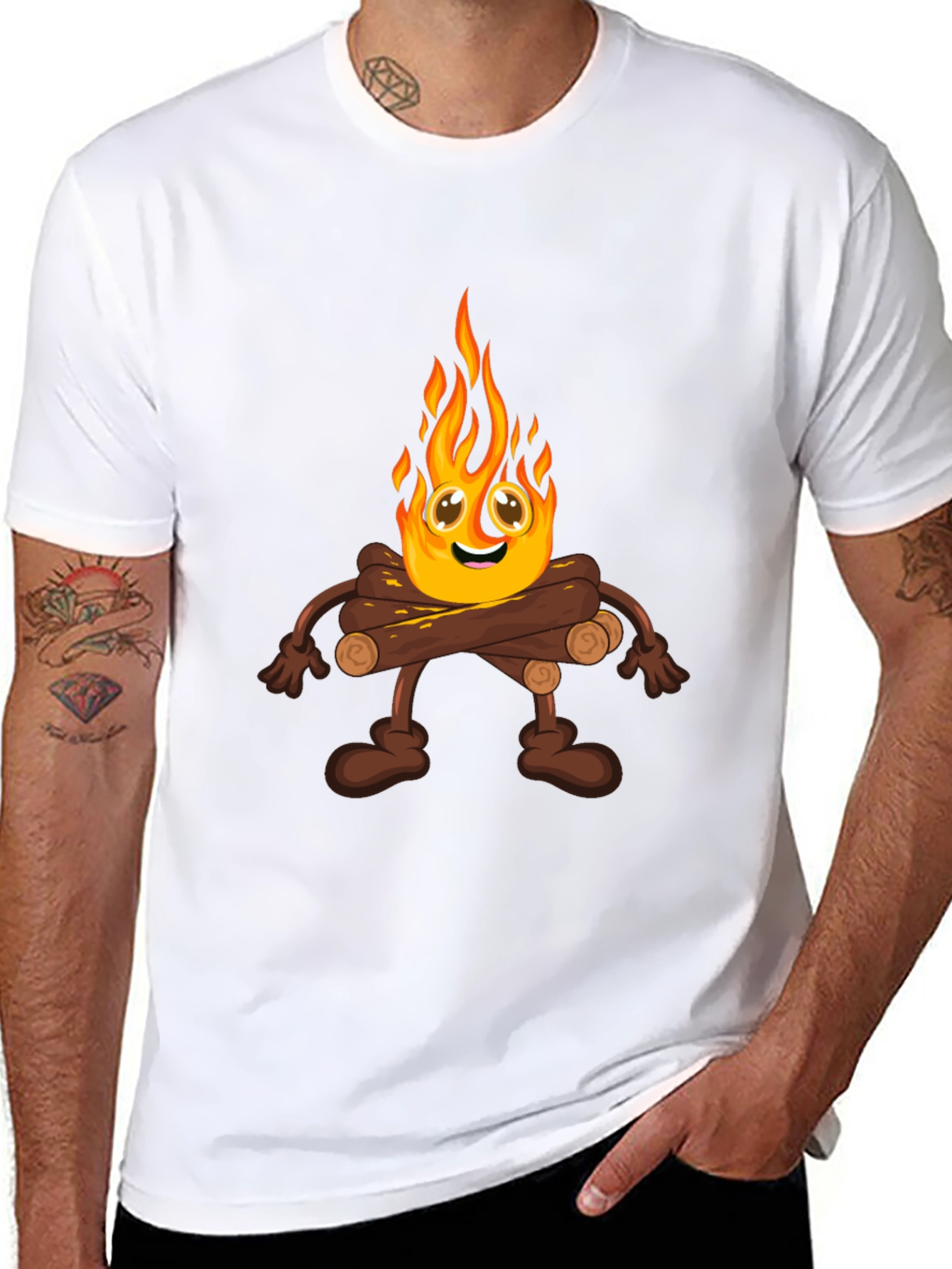 Campfire Cartoon Graphic Black T-Shirt