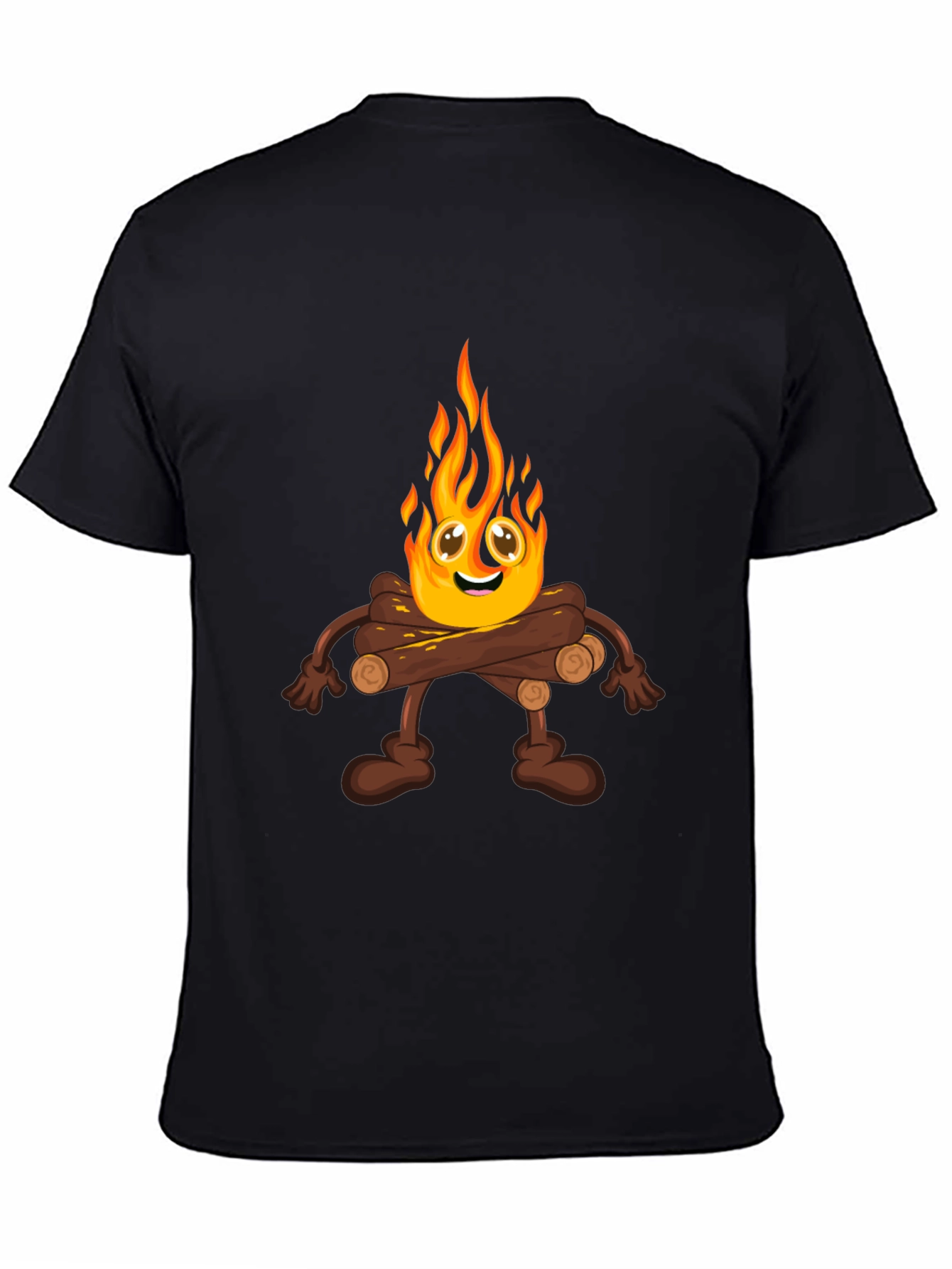 Campfire Cartoon Graphic Black T-Shirt