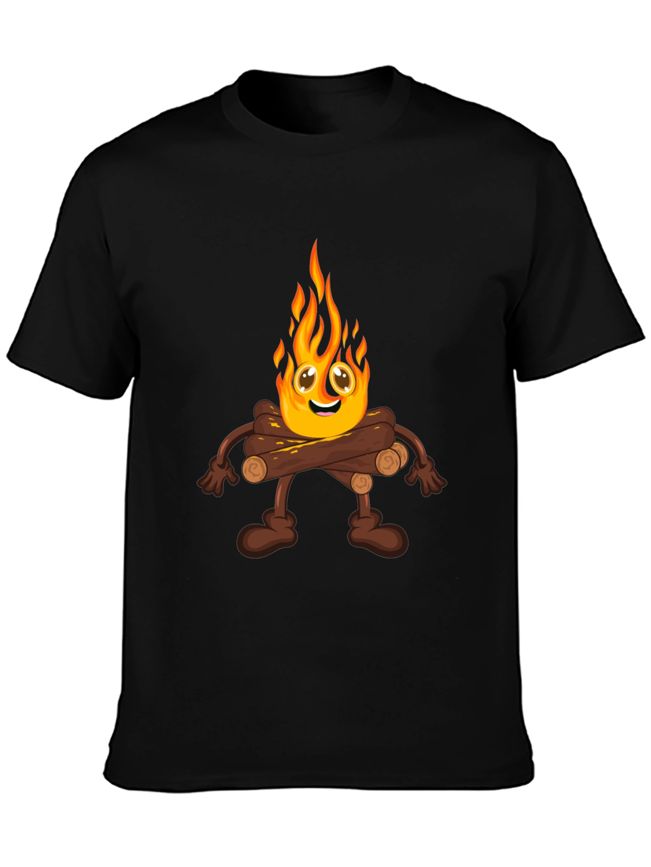Campfire Cartoon Graphic Black T-Shirt