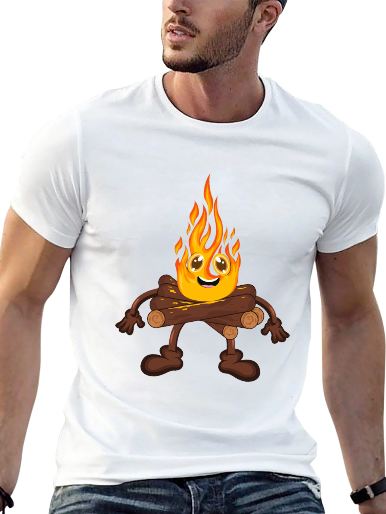 Campfire Cartoon Graphic Black T-Shirt