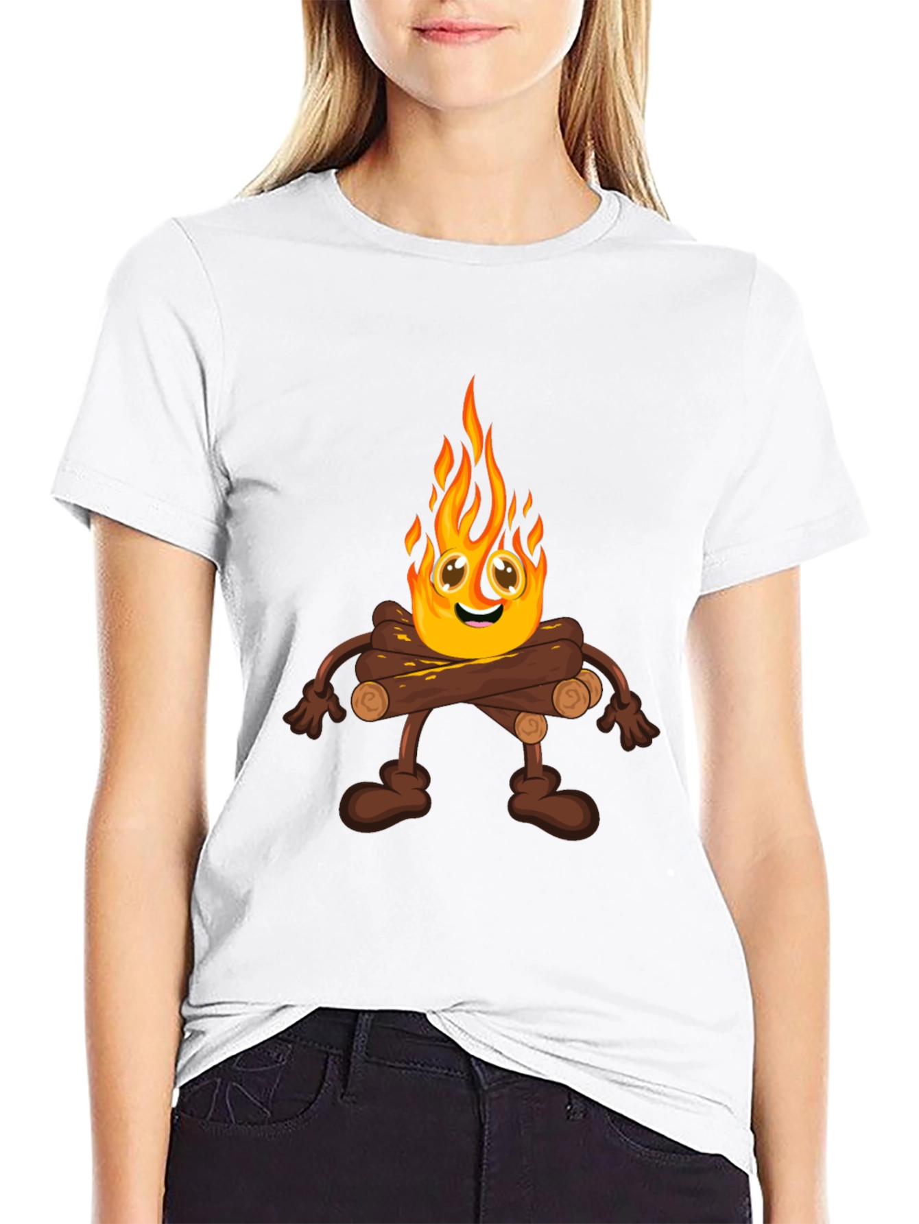 Campfire Cartoon Graphic Black T-Shirt