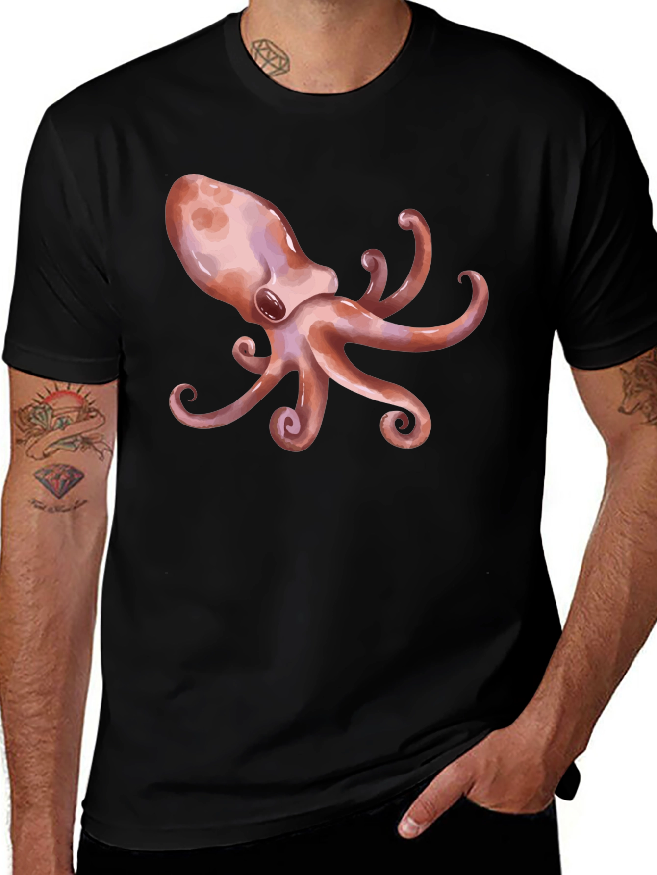 Octopus Graphic Print Black T-Shirt