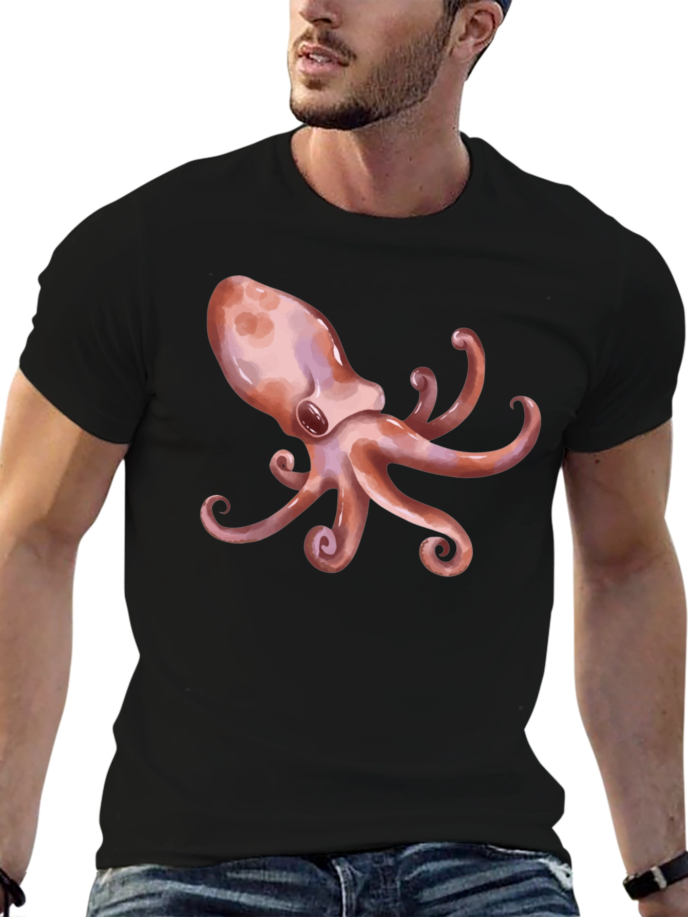 Octopus Graphic Print Black T-Shirt