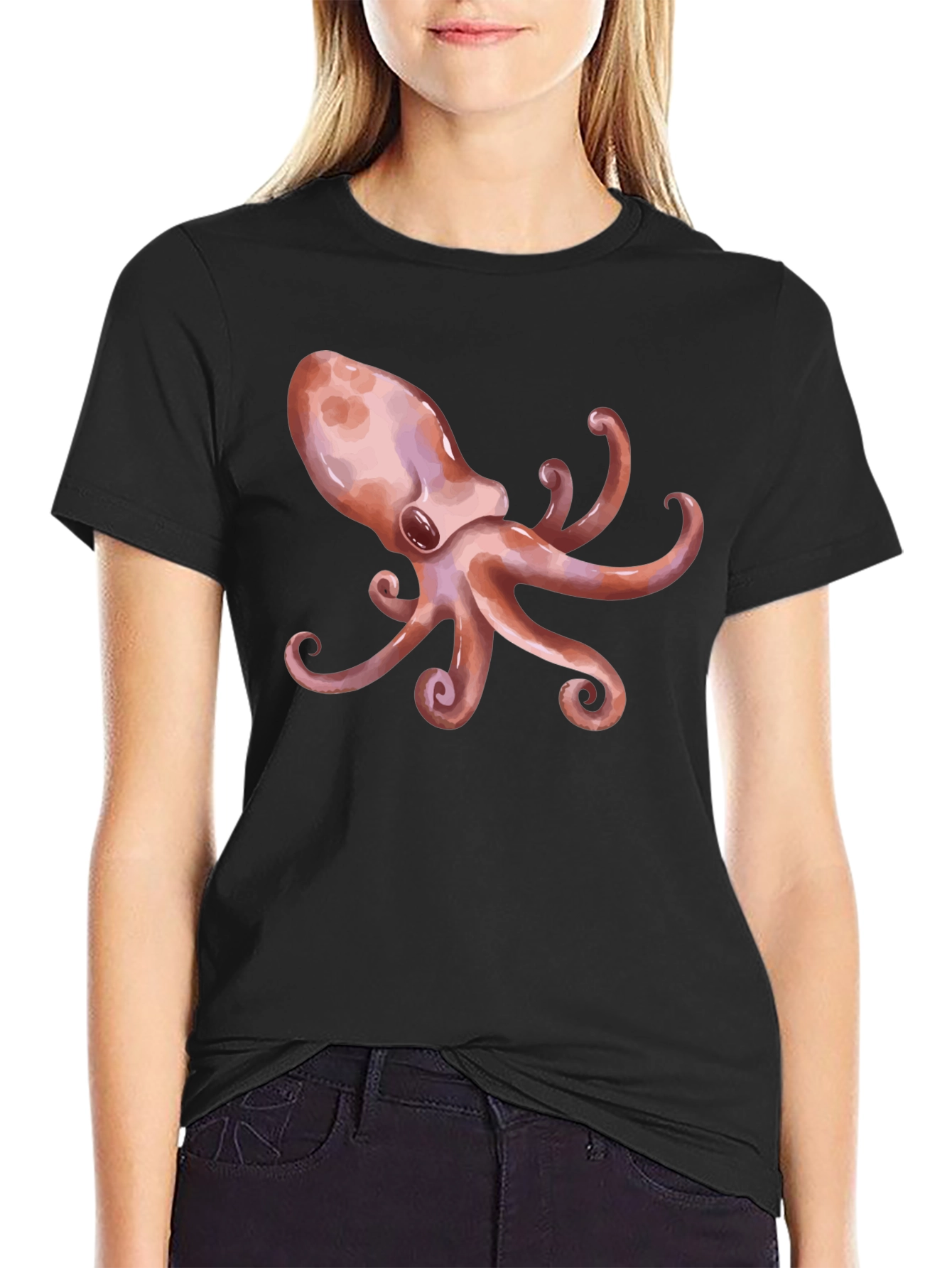Octopus Graphic Print Black T-Shirt