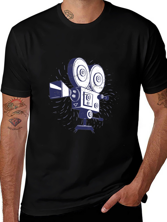 Vintage Camera Graphic Tee - Black Cotton T-Shirt