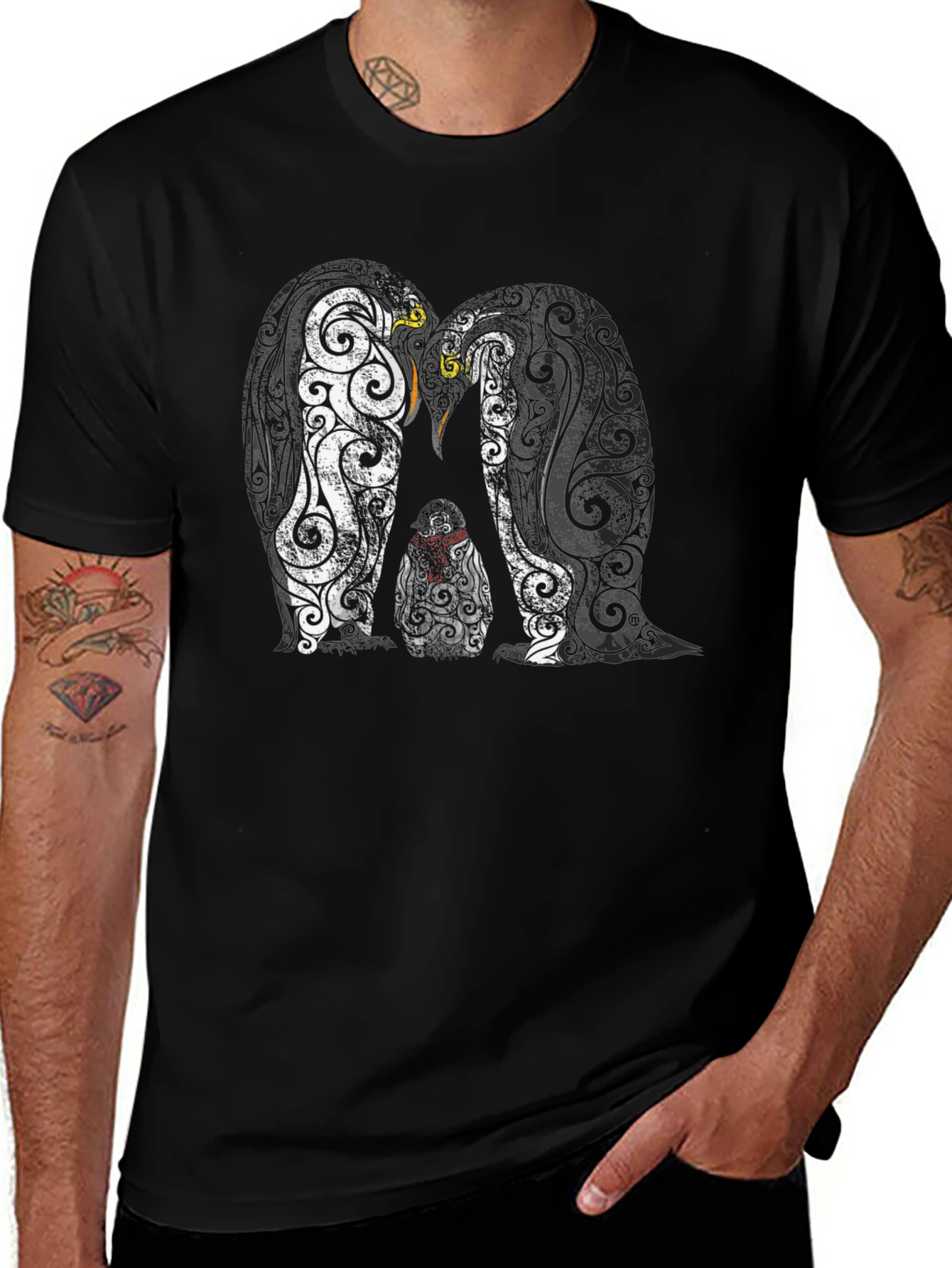 Penguin Family Graphic Tee - Black