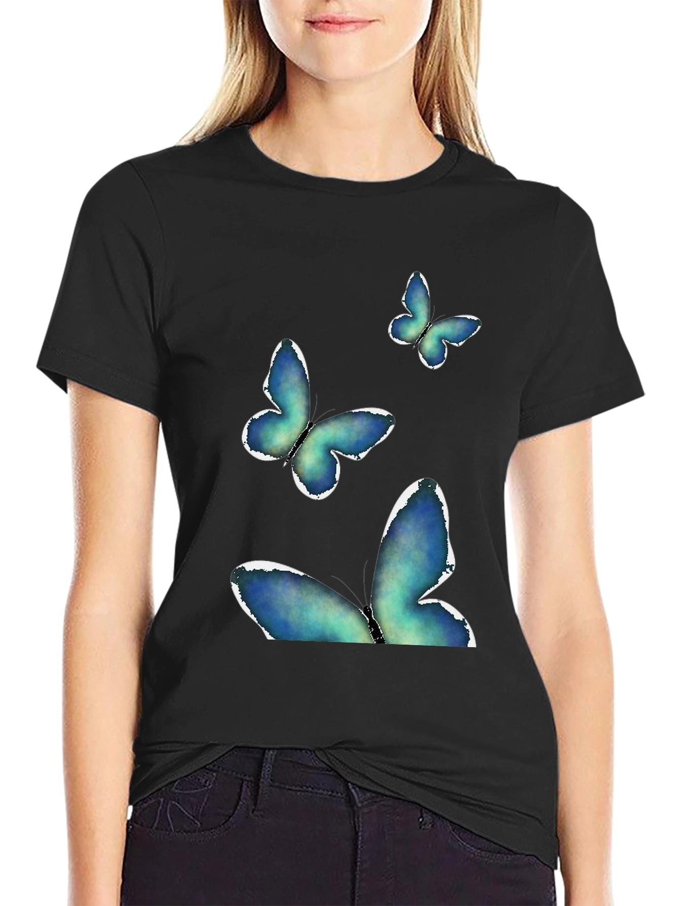 Butterfly Graphic Print Black Tee