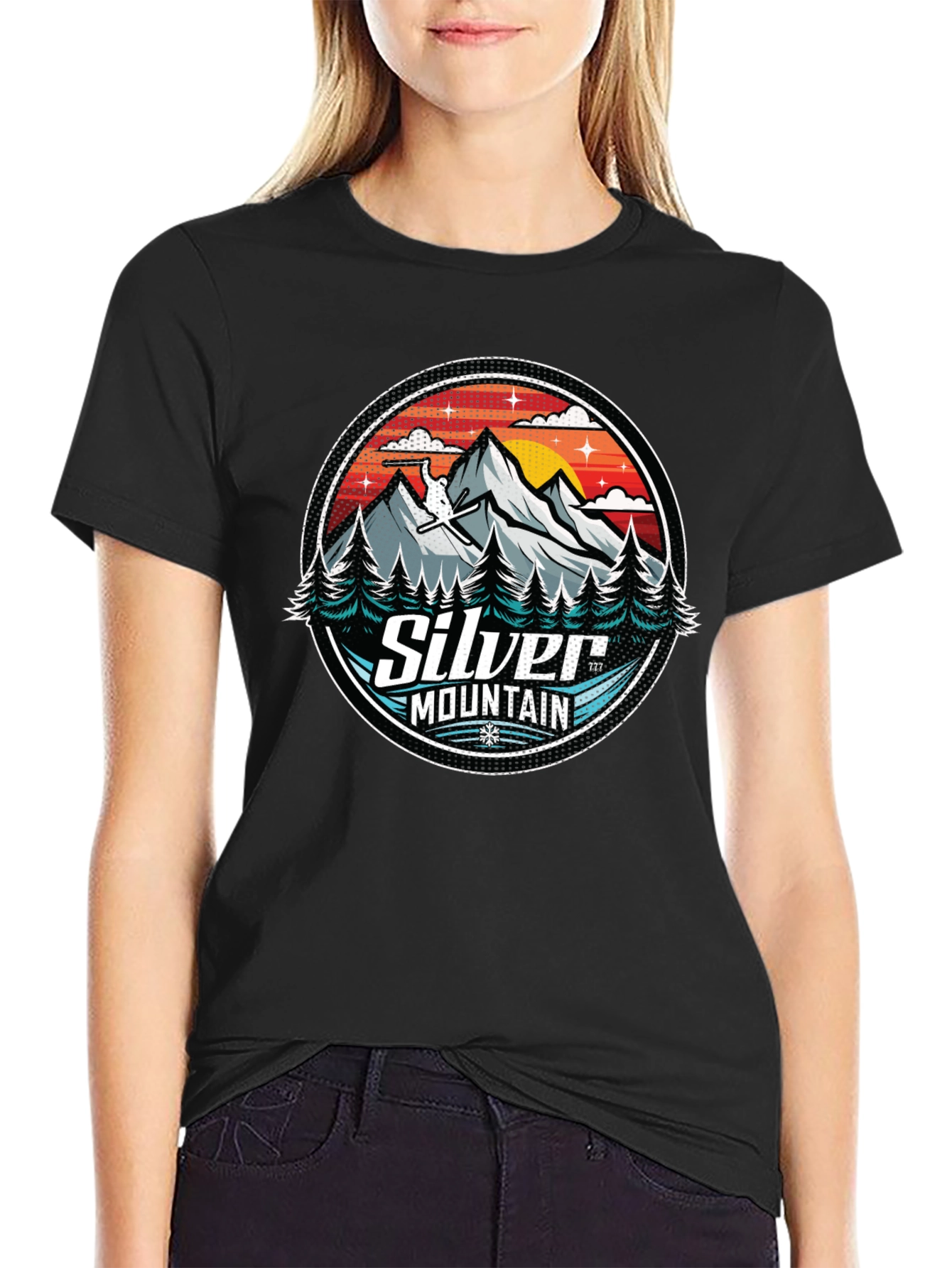 Silver Mountain Graphic Tee - Black Cotton Blend