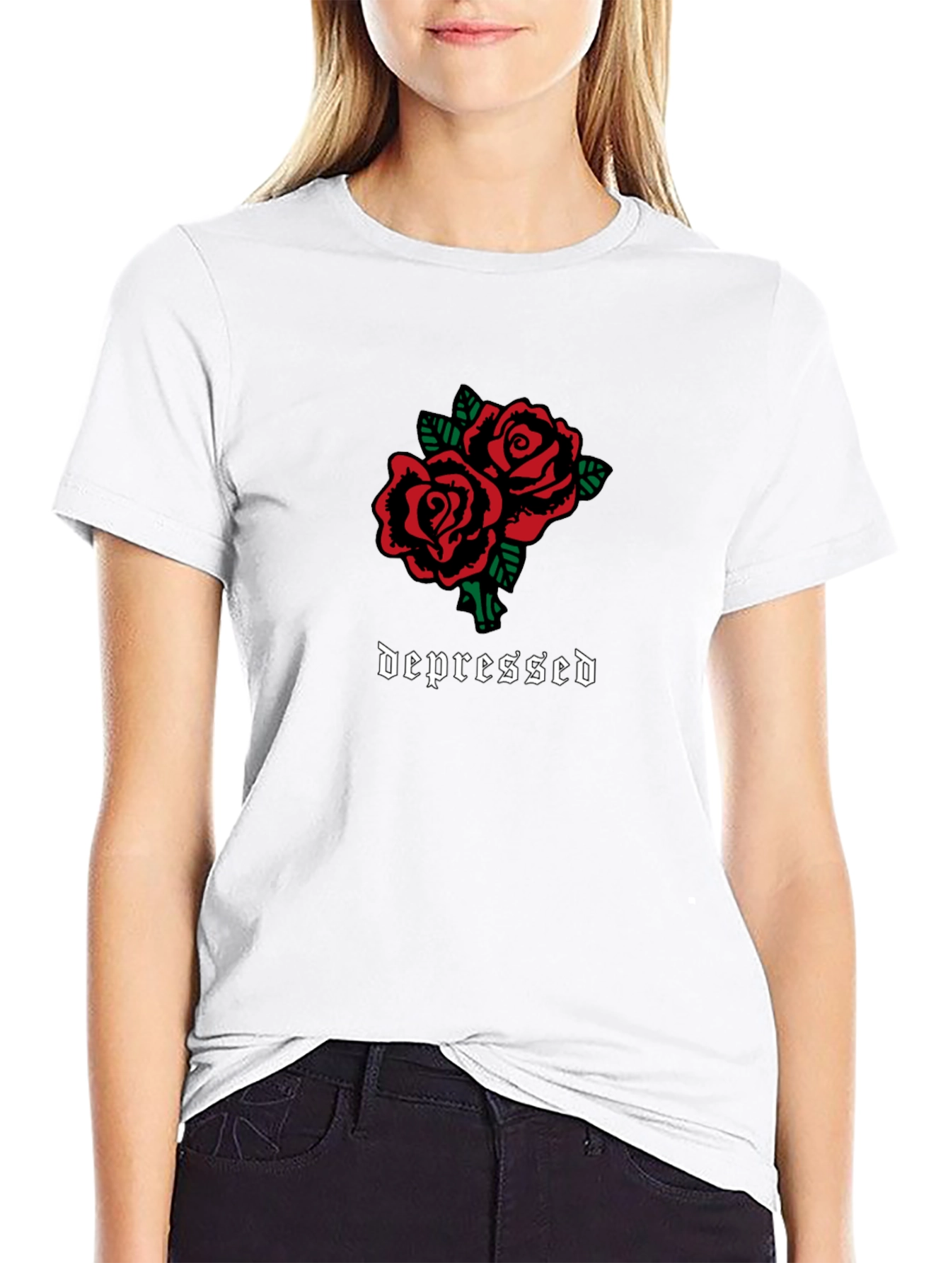 Depressed Roses Graphic T-Shirt - Black
