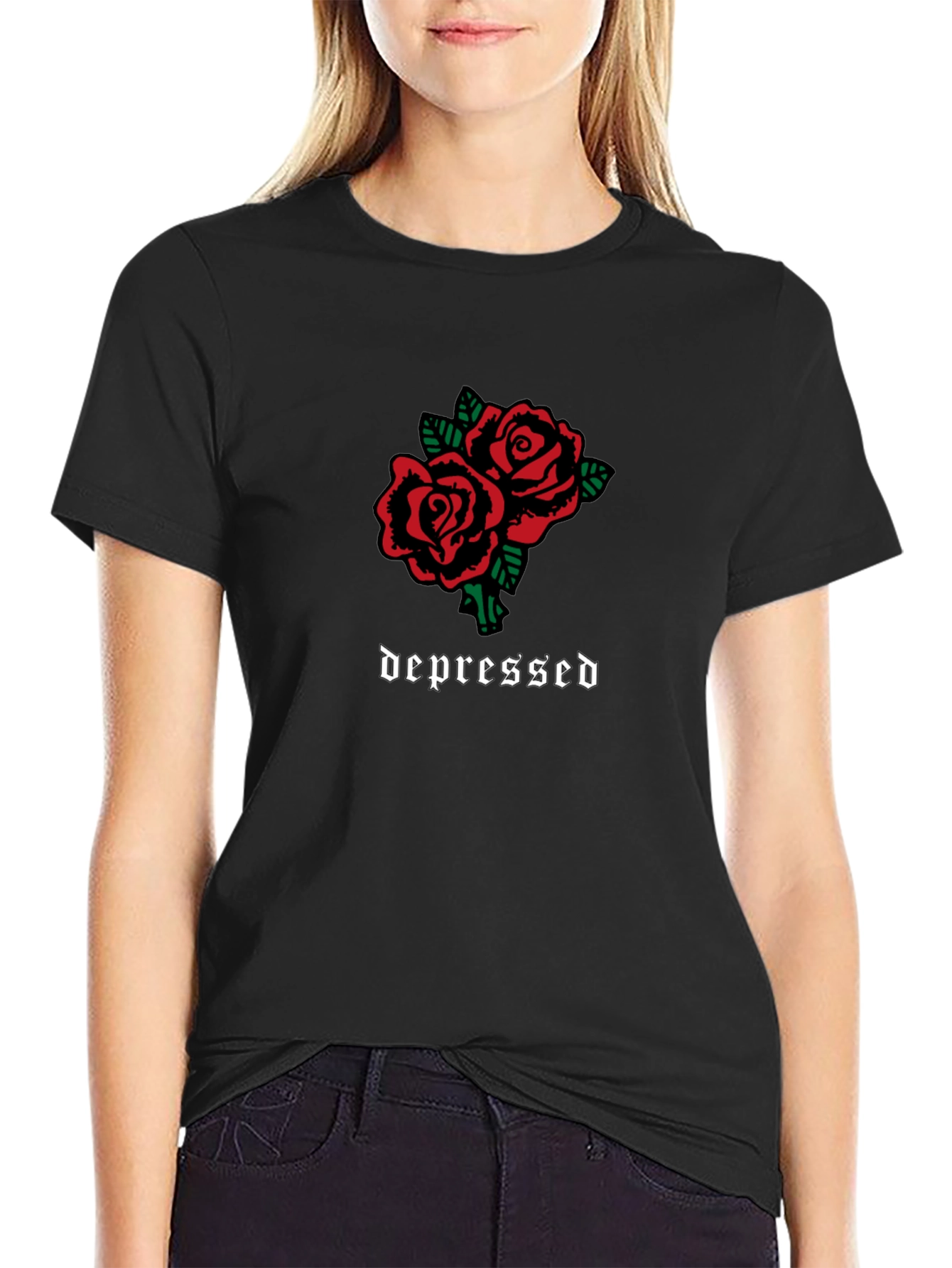 Depressed Roses Graphic T-Shirt - Black