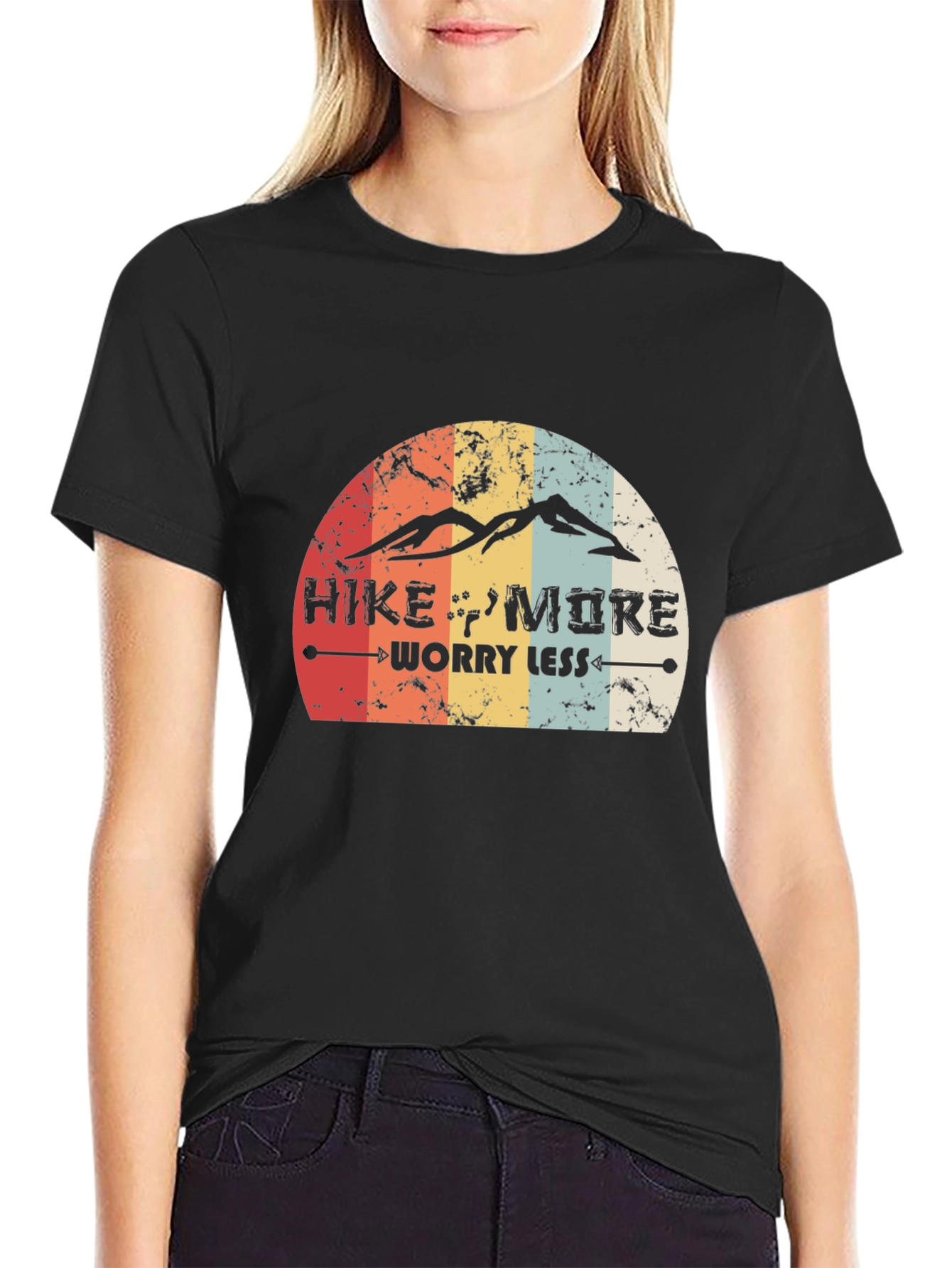 Hike More Worry Less Black Graphic T-Shirt
