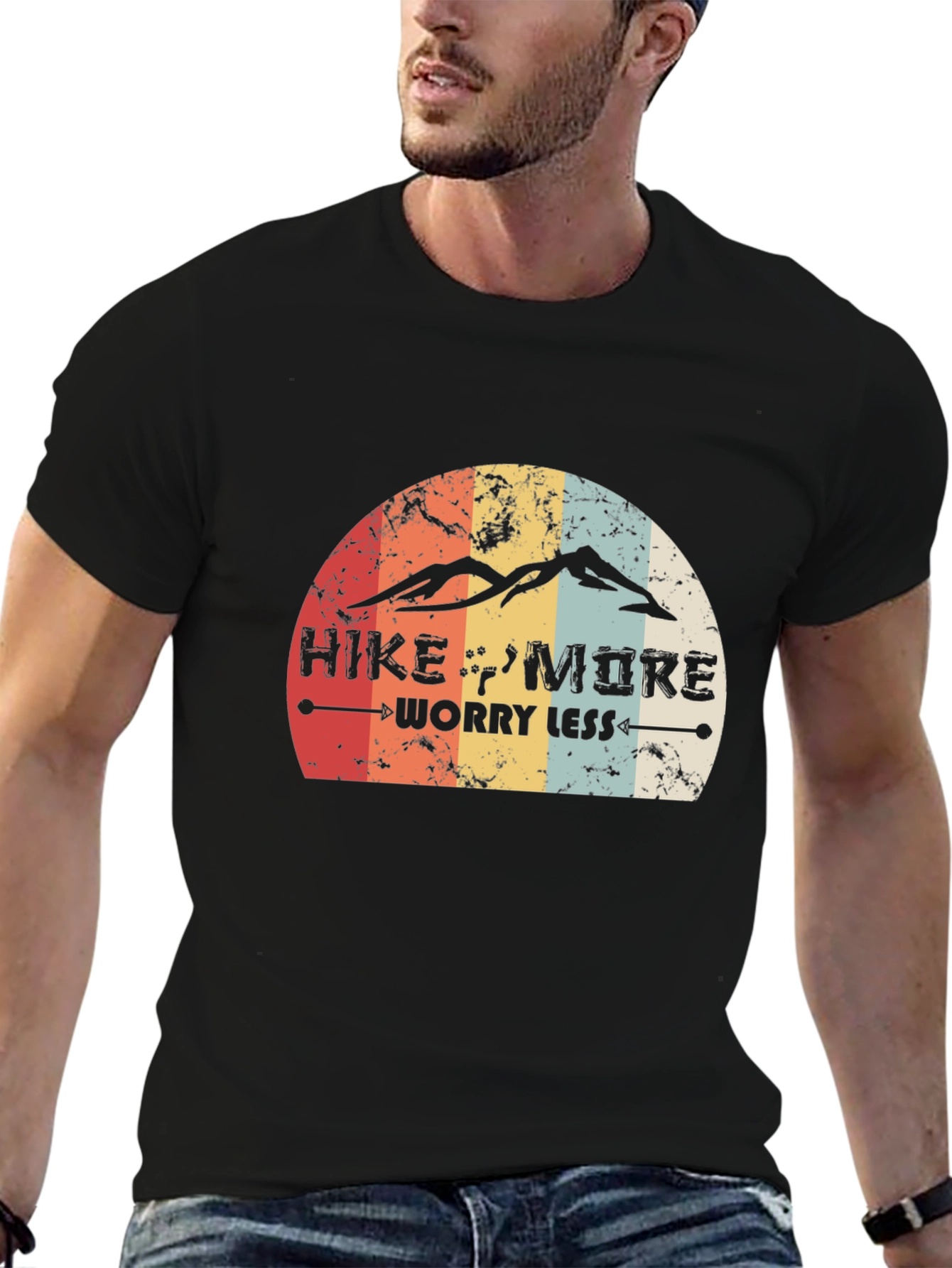 Hike More Worry Less Black Graphic T-Shirt