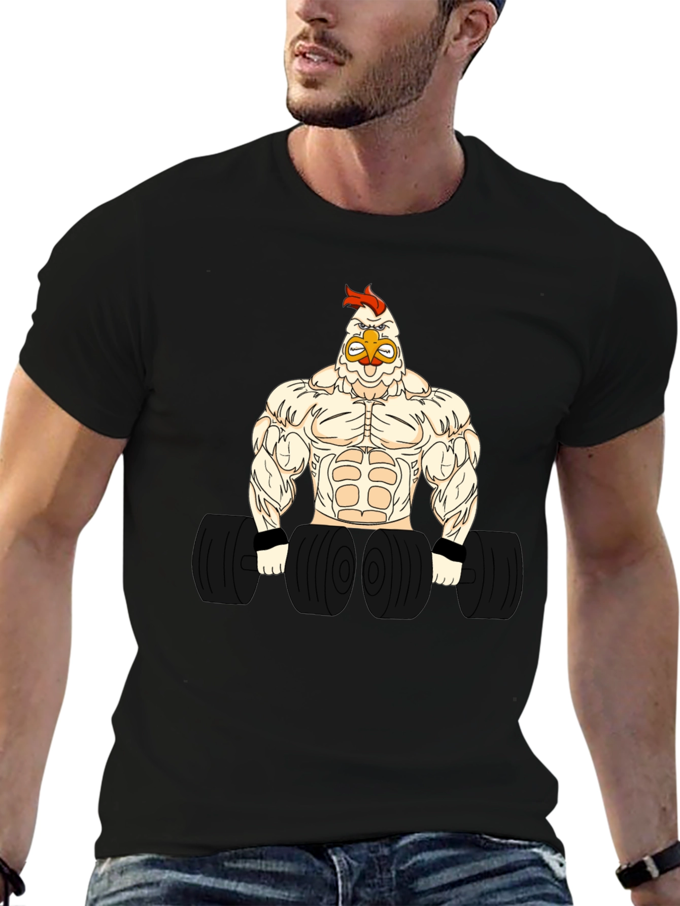 Funny Gym Chicken Graphic T-Shirt - Bodybuilder Rooster