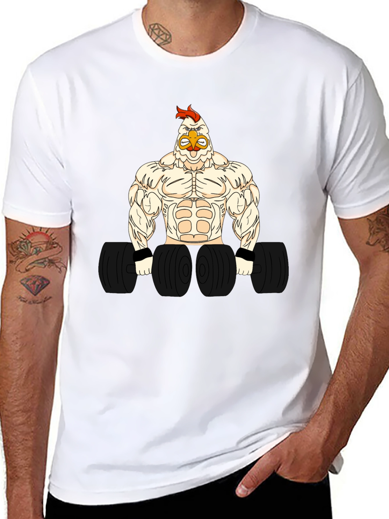 Funny Gym Chicken Graphic T-Shirt - Bodybuilder Rooster