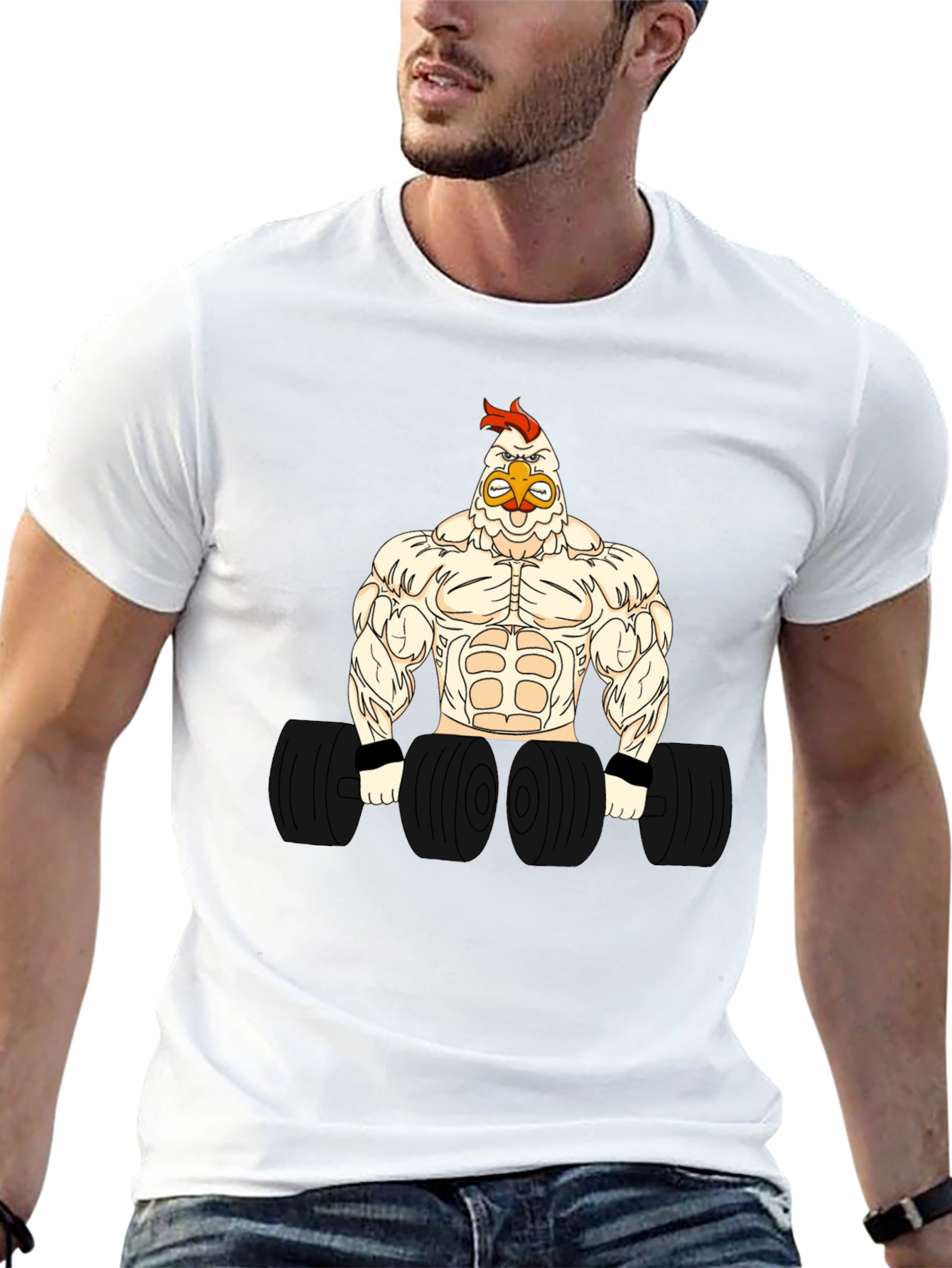 Funny Gym Chicken Graphic T-Shirt - Bodybuilder Rooster