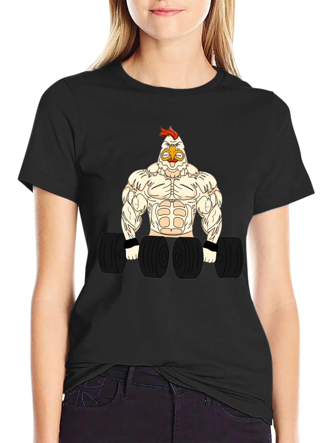 Funny Gym Chicken Graphic T-Shirt - Bodybuilder Rooster