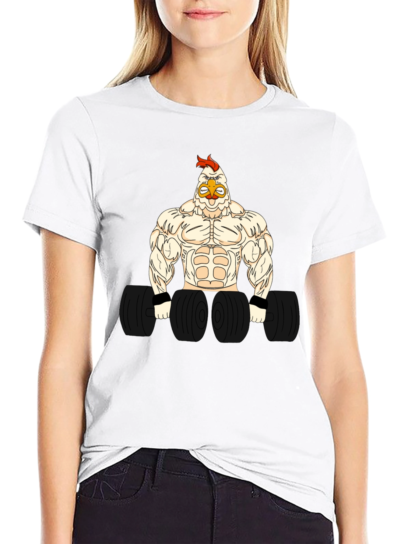 Funny Gym Chicken Graphic T-Shirt - Bodybuilder Rooster
