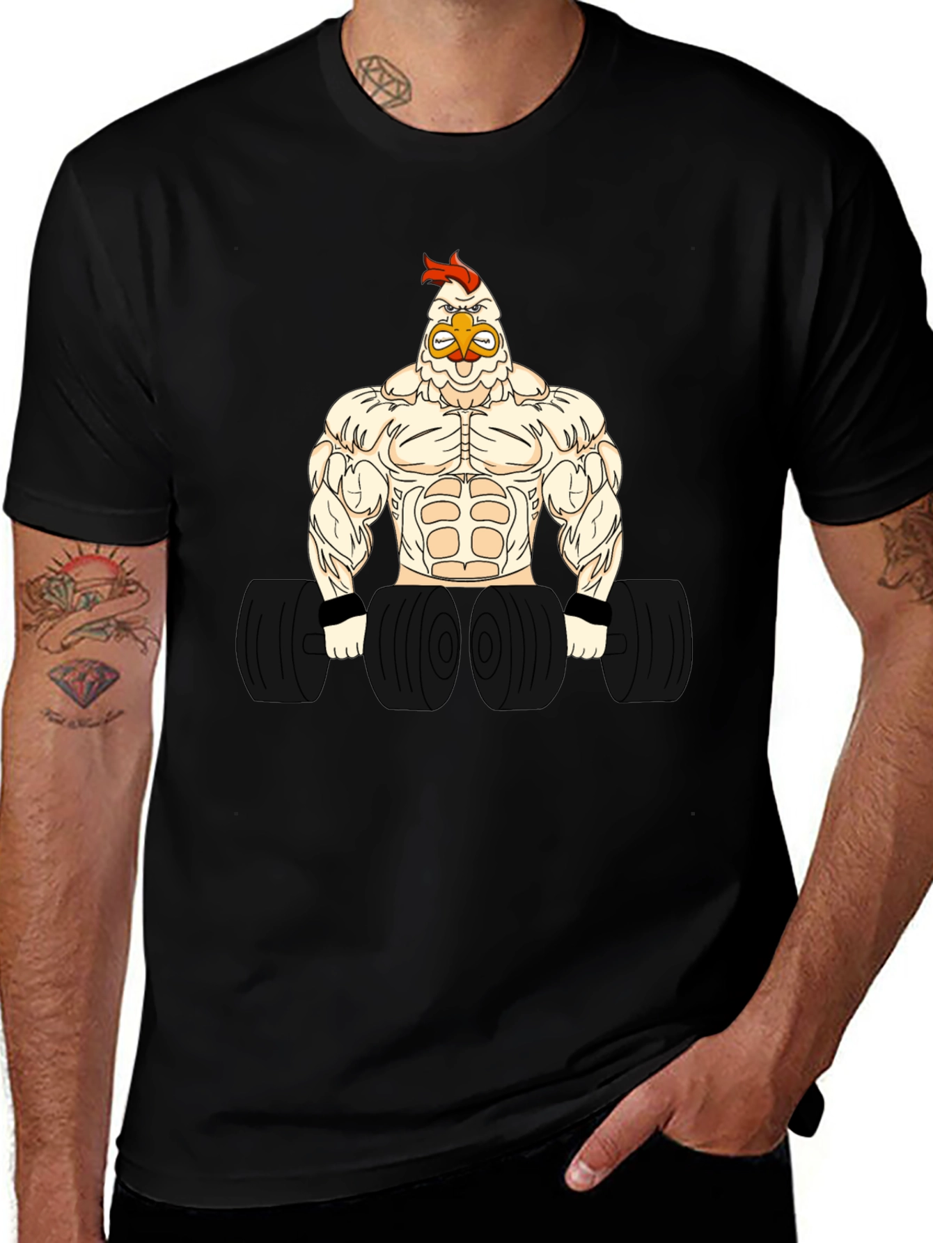 Funny Gym Chicken Graphic T-Shirt - Bodybuilder Rooster