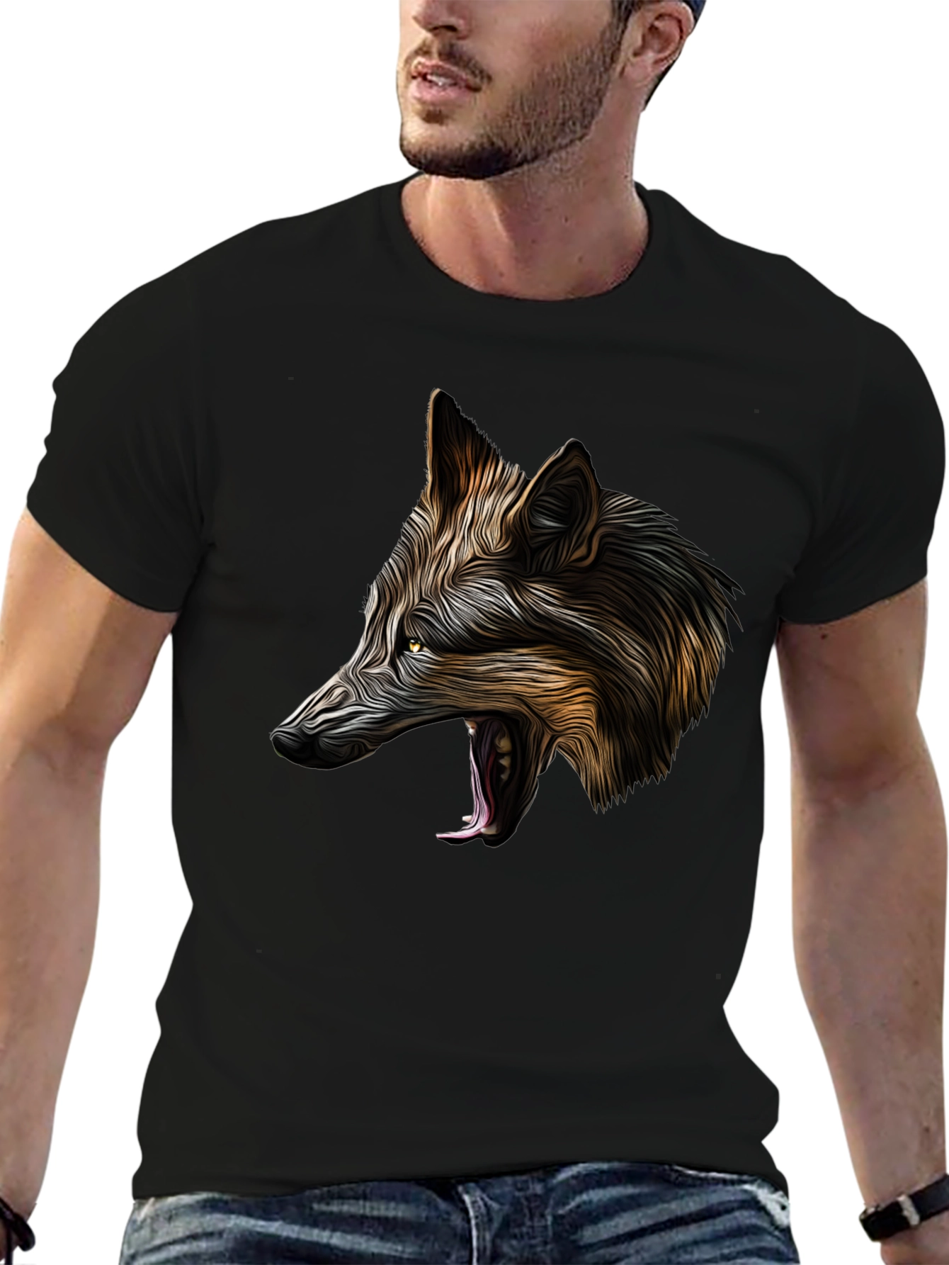 Wolf Graphic Black T-Shirt - Bold Animal Design