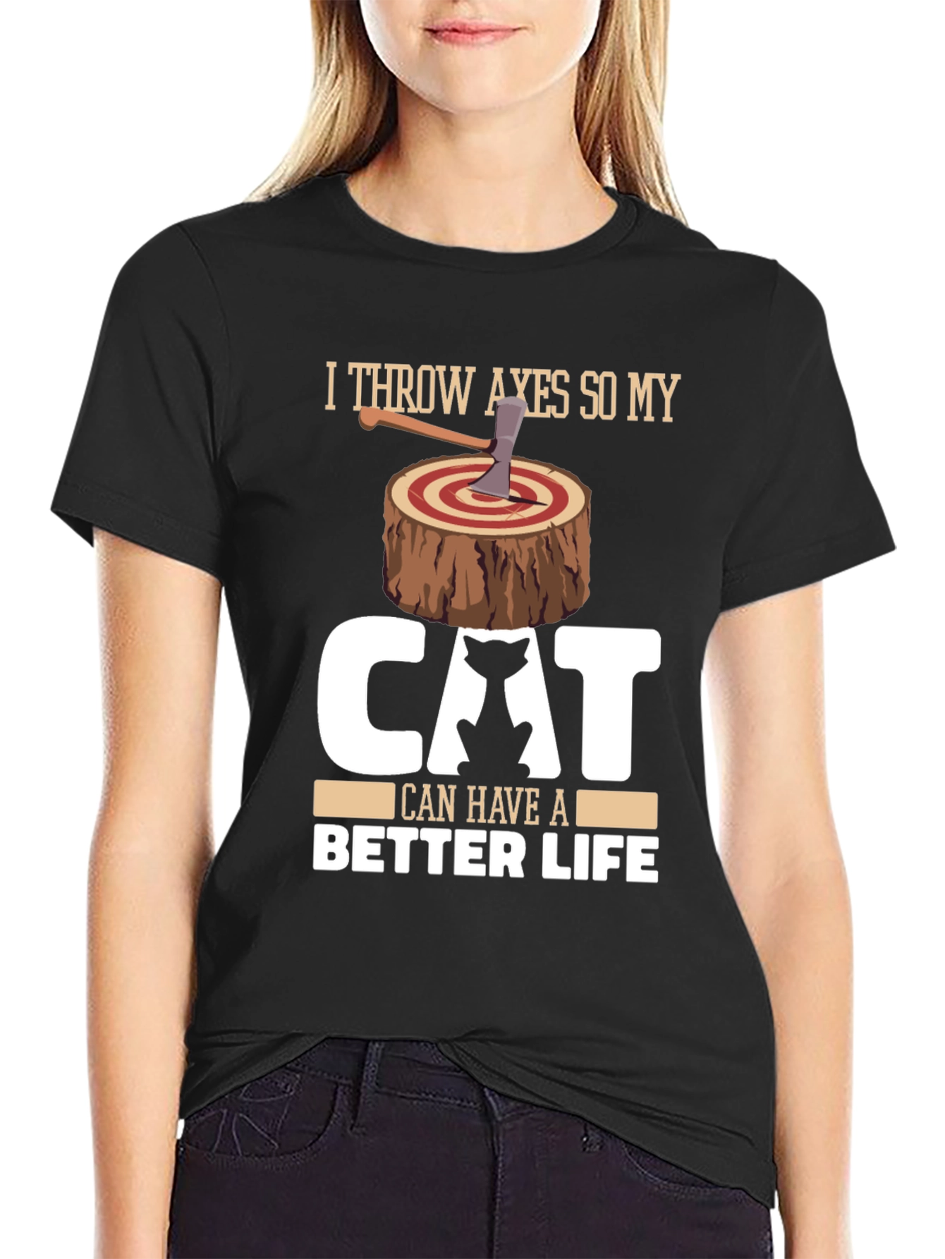 Funny Cat Lover Axe Throwing Graphic T-Shirt