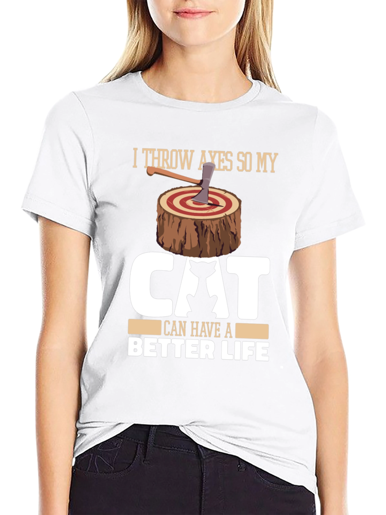 Funny Cat Lover Axe Throwing Graphic T-Shirt