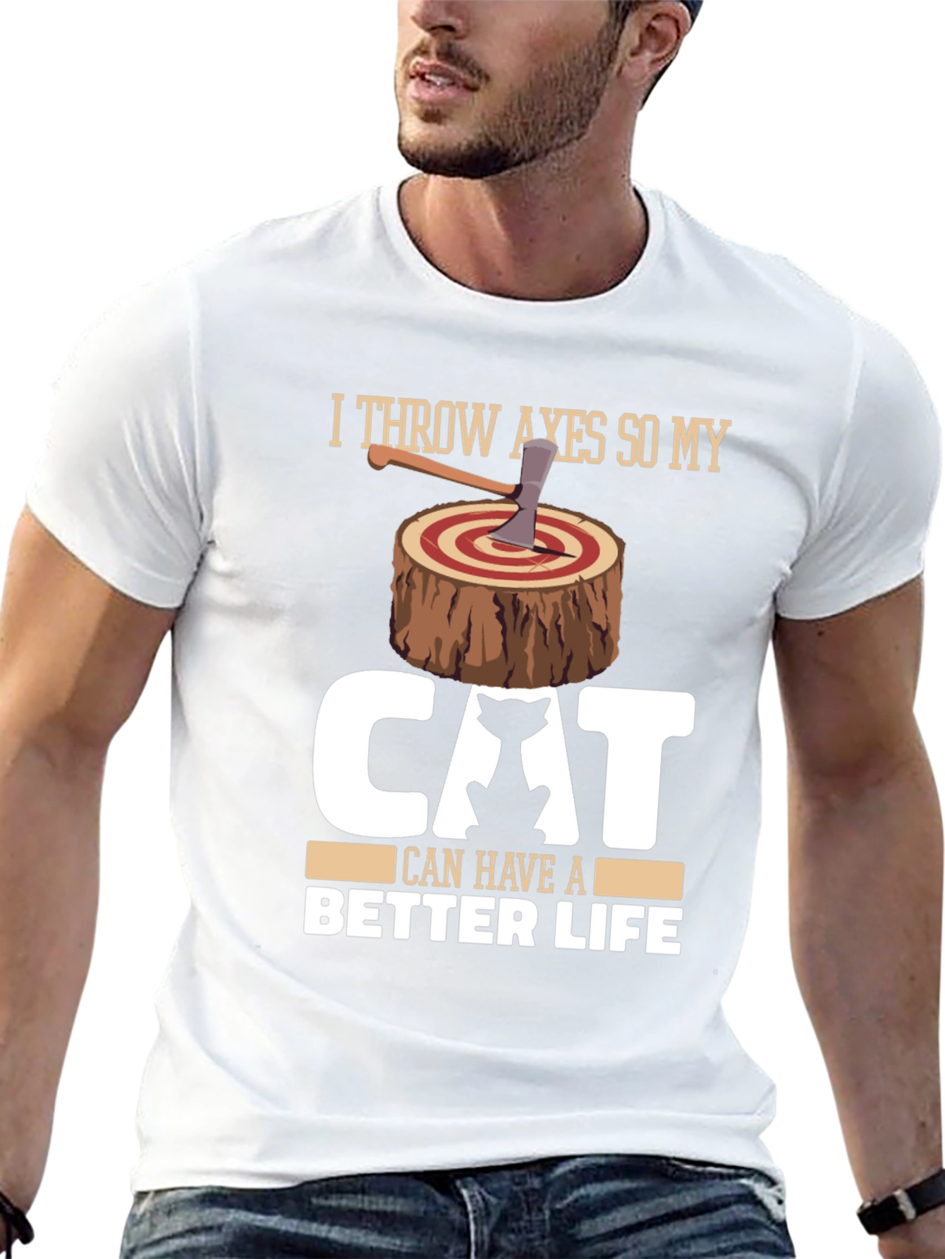 Funny Cat Lover Axe Throwing Graphic T-Shirt