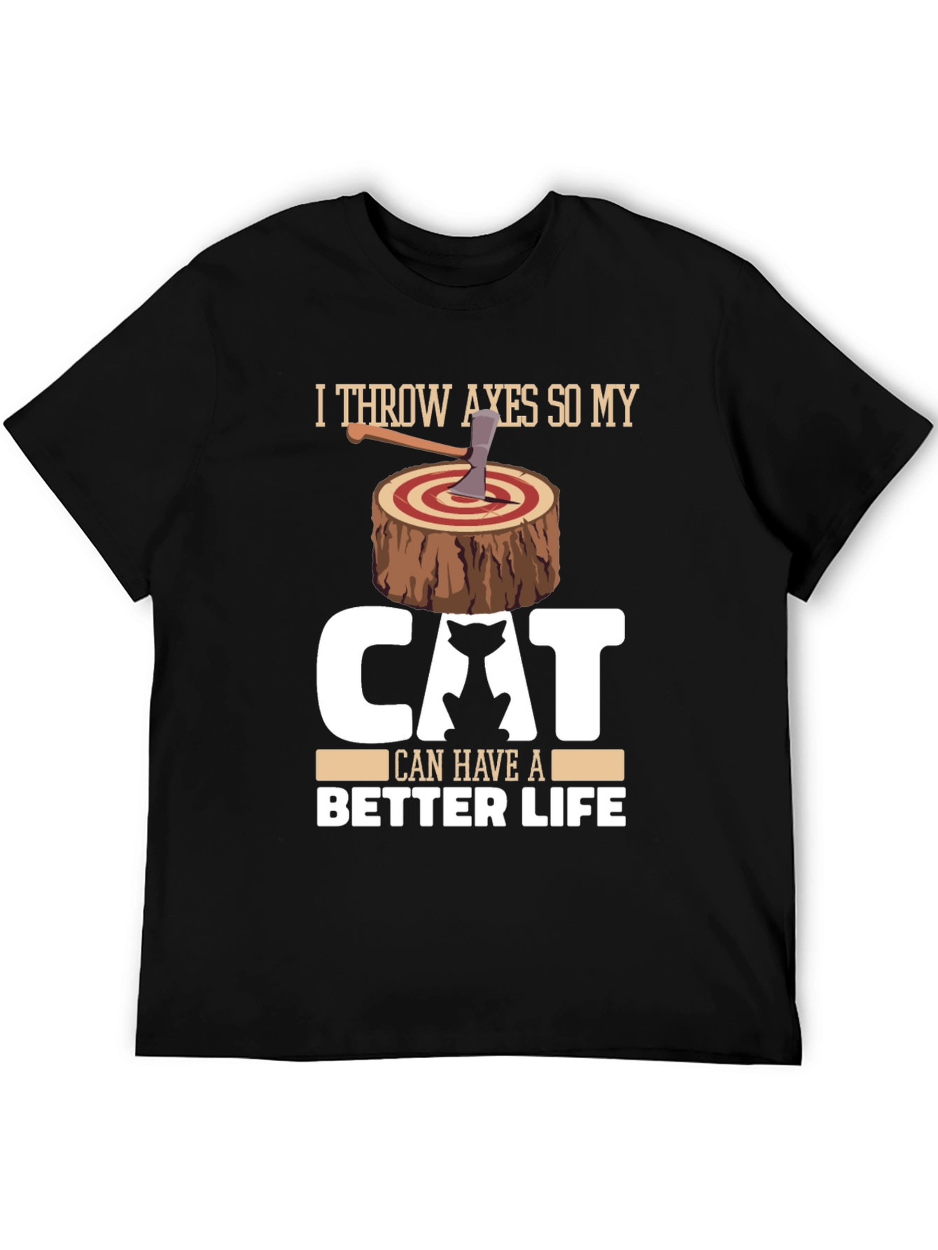 Funny Cat Lover Axe Throwing Graphic T-Shirt